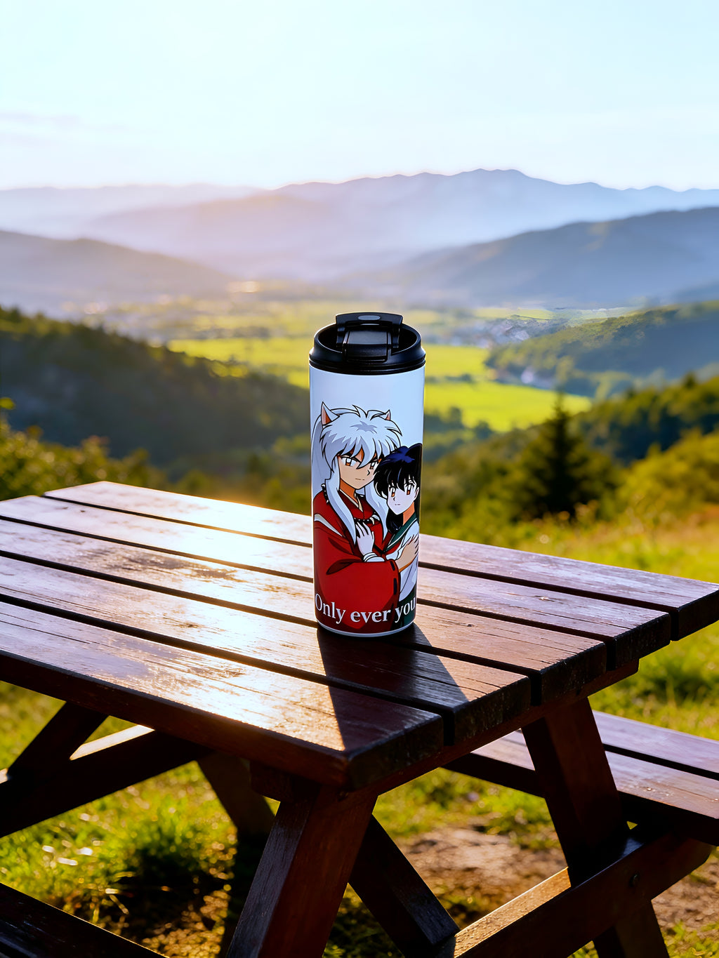 Anime Inspired Couple 20oz Skinny Tumbler – Inuyasha & Kagome Inspired “Only Ever You” Design