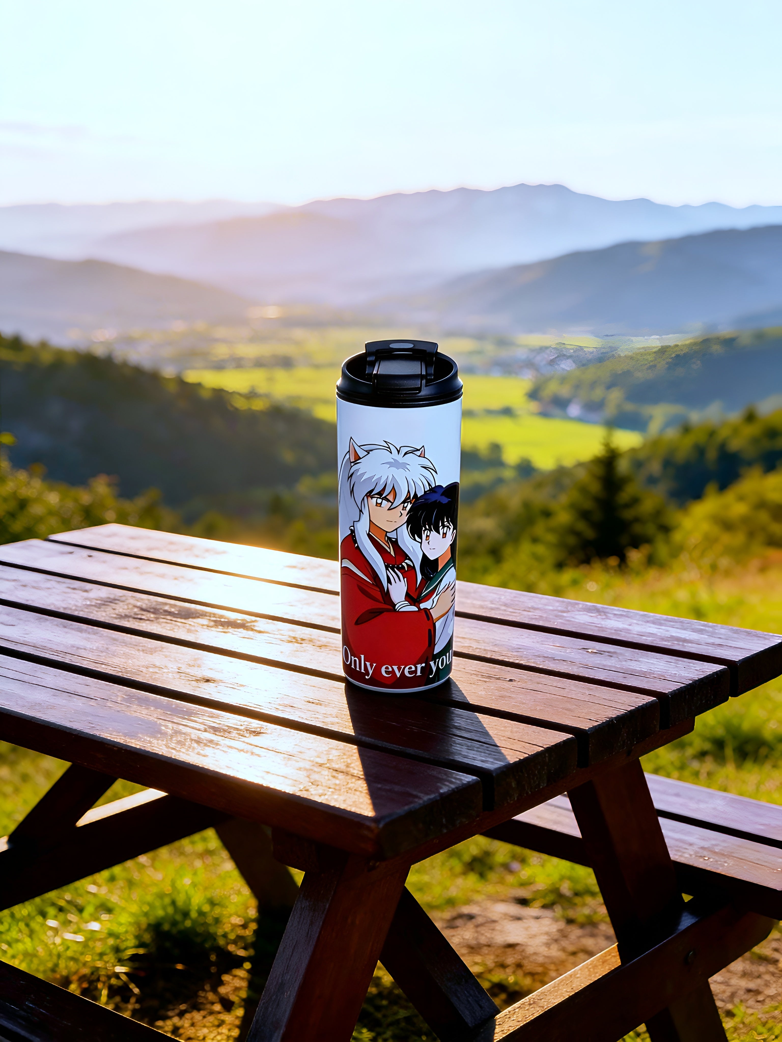 Anime Inspired Couple 20oz Skinny Tumbler – Inuyasha & Kagome Inspired “Only Ever You” Design
