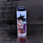 Anime Inspired 20oz Skinny Tumbler/Water Bottle – Goku & Chi-Chi Inspired “Always You” Design + Stainless Steel Metal Straw | MpressPrintz