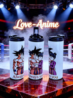 Anime Inspired 20oz Skinny Tumbler/Water Bottle – Goku & Chi-Chi Inspired “Always You” Design + Stainless Steel Metal Straw | MpressPrintz
