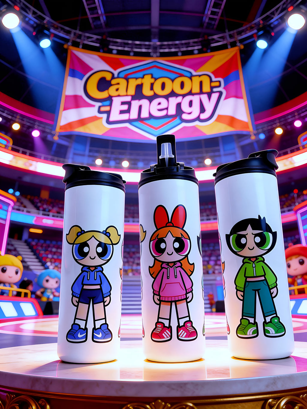 Cartoon Inspired 20oz Skinny Tumbler/Water Bottle – Powerpuff Girls Inspired Streetwear Trio Design | MpressPrintz