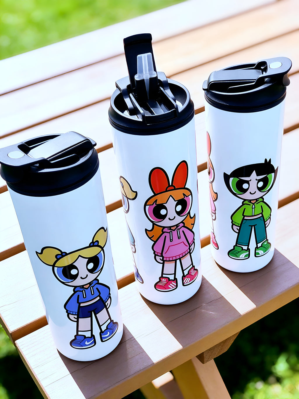 Cartoon Inspired 20oz Skinny Tumbler/Water Bottle – Powerpuff Girls Inspired Streetwear Trio Design | MpressPrintz