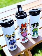 Cartoon Inspired 20oz Skinny Tumbler/Water Bottle – Powerpuff Girls Inspired Streetwear Trio Design | MpressPrintz