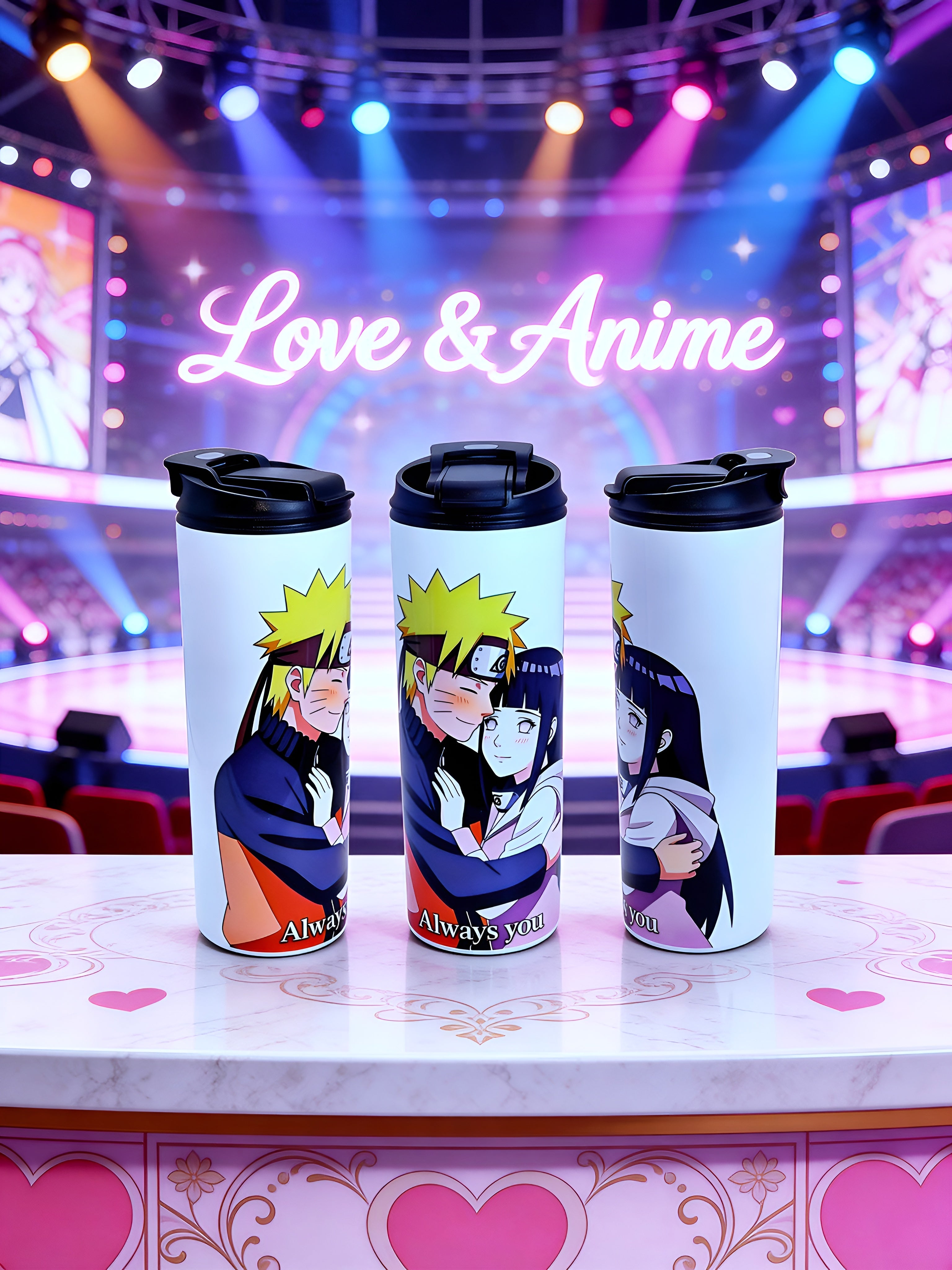 Anime Inspired 20oz Skinny Tumbler/Water Bottle – Naruto & Hinata Inspired “Always You” Design + Stainless Steel Metal Straw | MpressPrintz