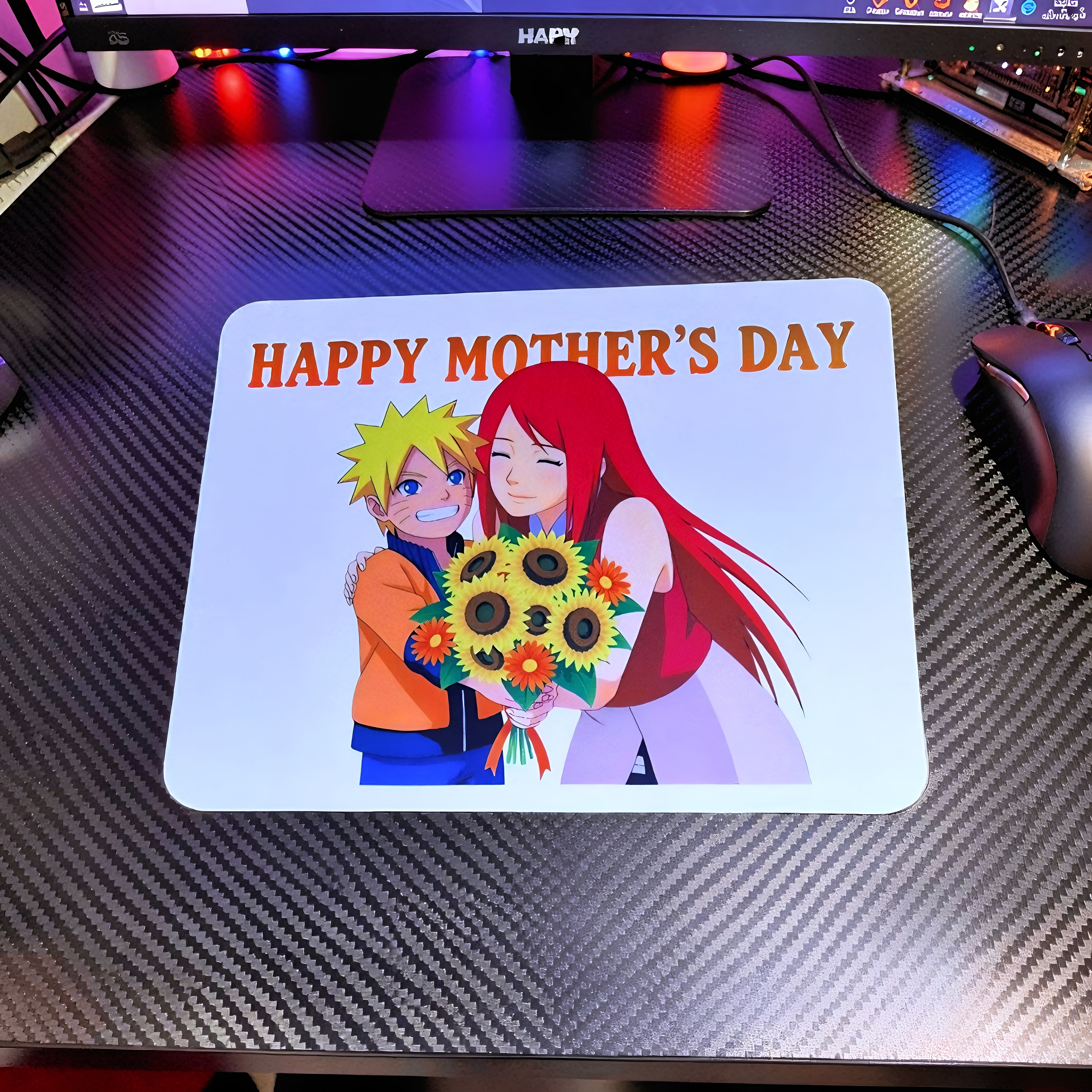 Anime Inspired Mousepad – Naruto & Kushina Inspired “Happy Mother’s Day” Sunflower Design | MpressPrintz