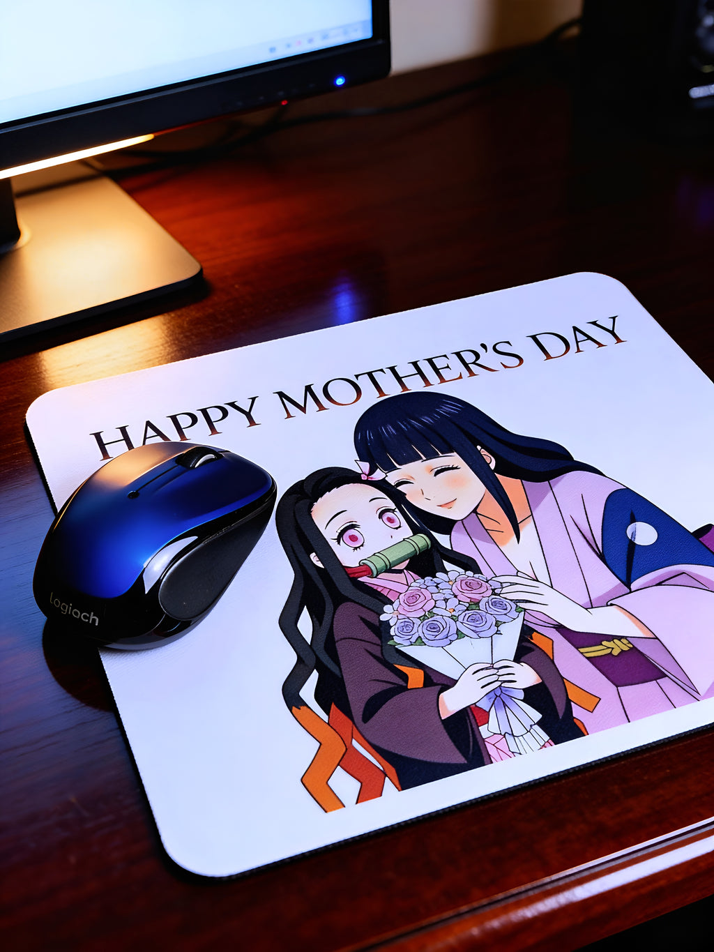 Anime Inspired Mousepad – Nezuko & Mother Inspired “Happy Mother’s Day” Lavender Bouquet Design | MpressPrintz