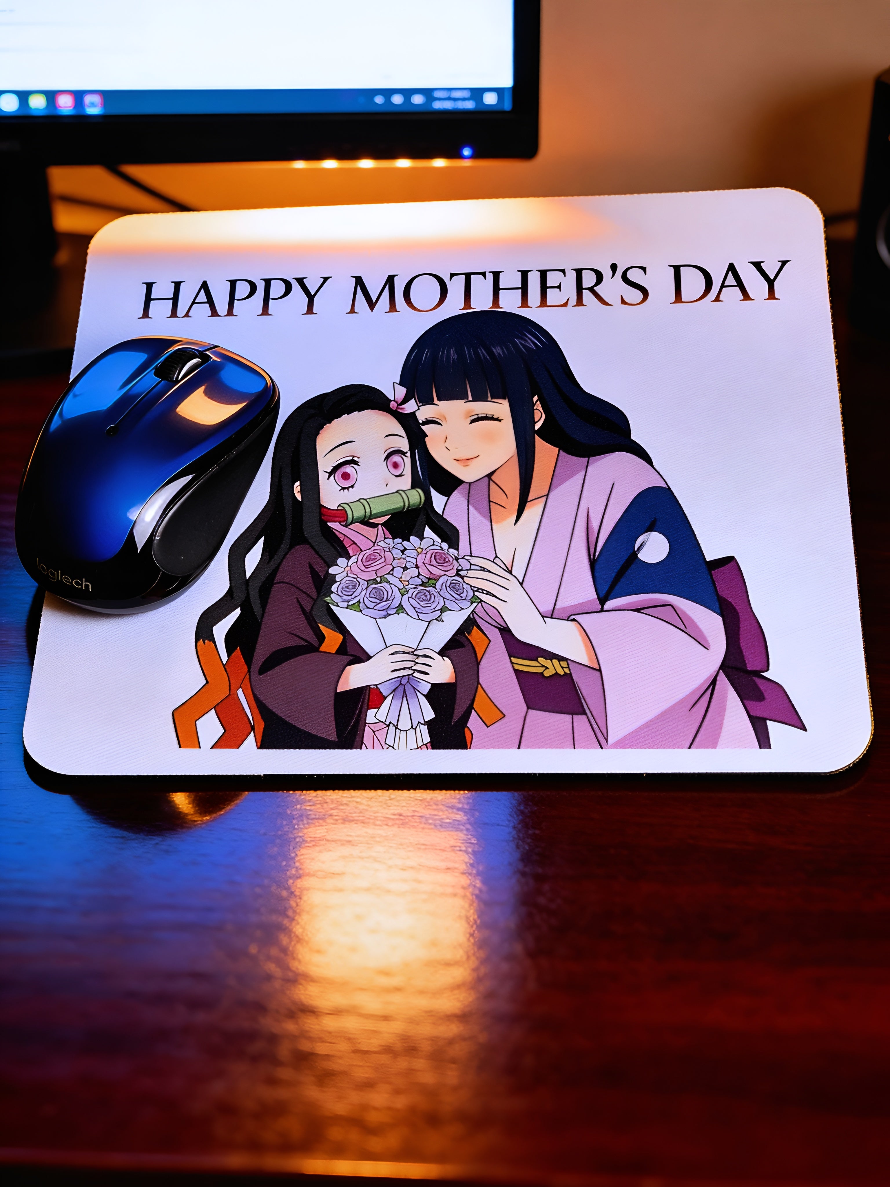 Anime Inspired Mousepad – Nezuko & Mother Inspired “Happy Mother’s Day” Lavender Bouquet Design | MpressPrintz