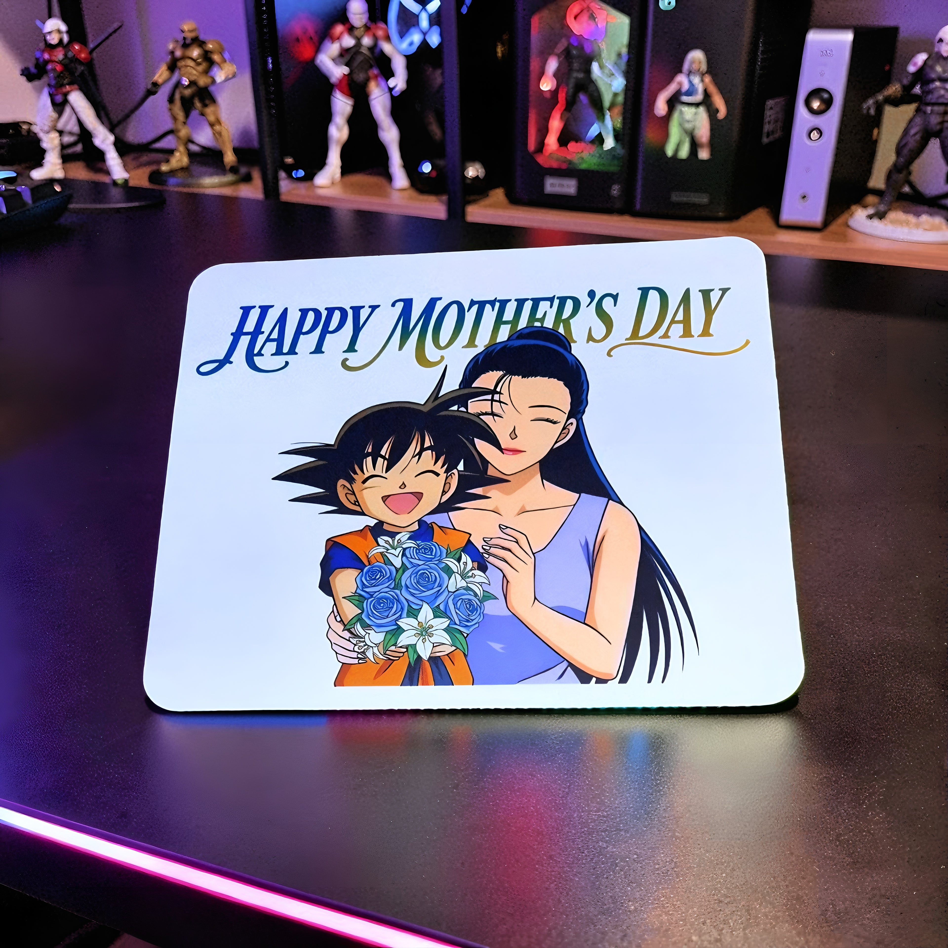 Anime Inspired Mousepad – Gohan & Chi-Chi Inspired “Happy Mother’s Day” Blue Rose Design | MpressPrintz