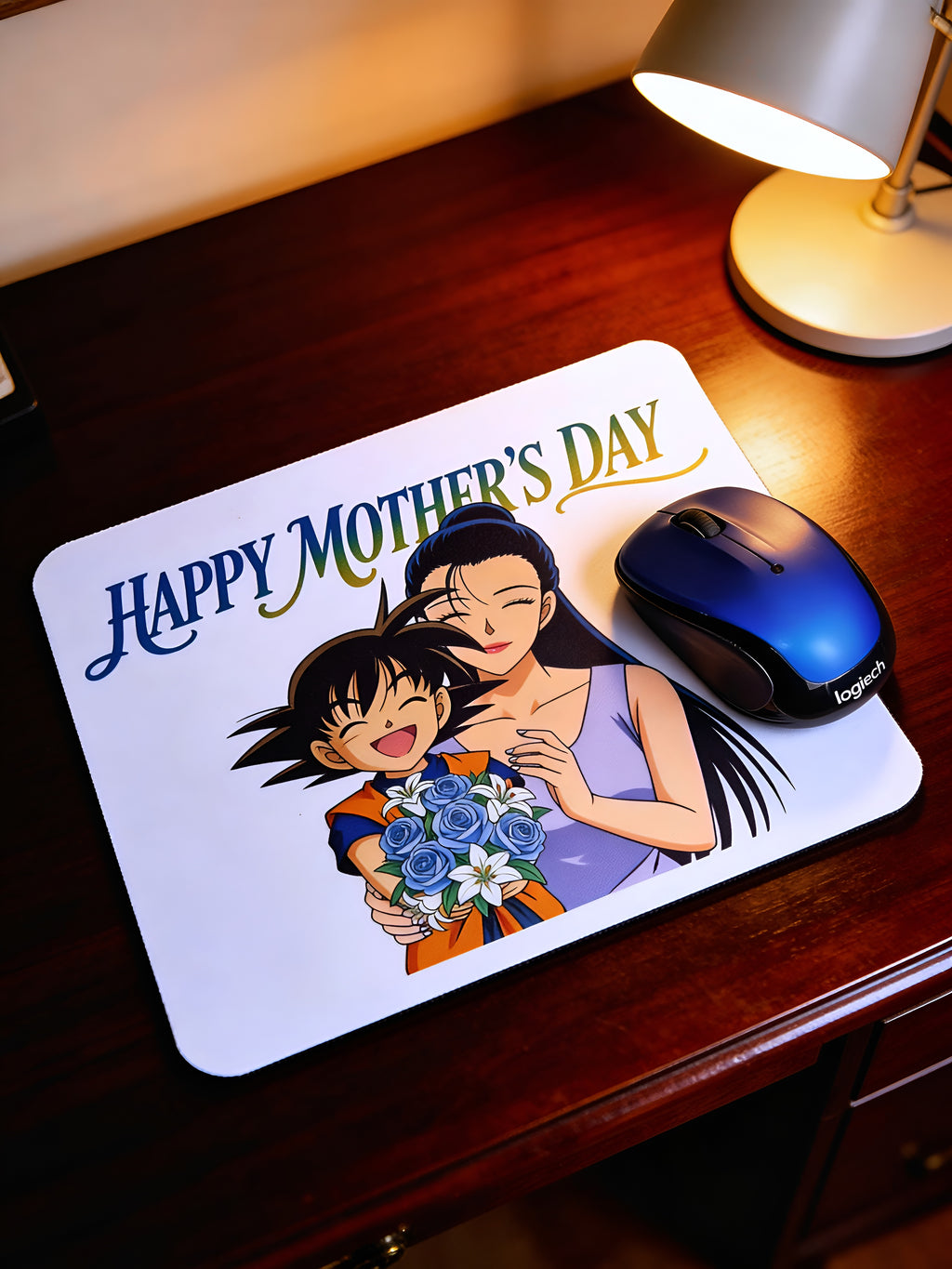 Anime Inspired Mousepad – Gohan & Chi-Chi Inspired “Happy Mother’s Day” Blue Rose Design | MpressPrintz