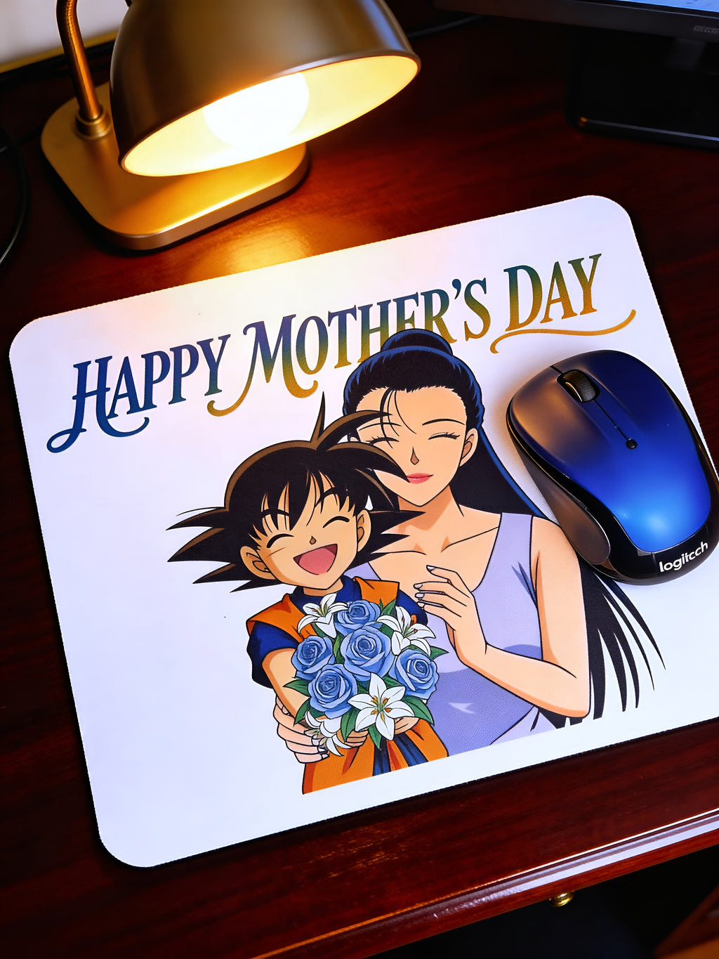 Anime Inspired Mousepad – Gohan & Chi-Chi Inspired “Happy Mother’s Day” Blue Rose Design | MpressPrintz