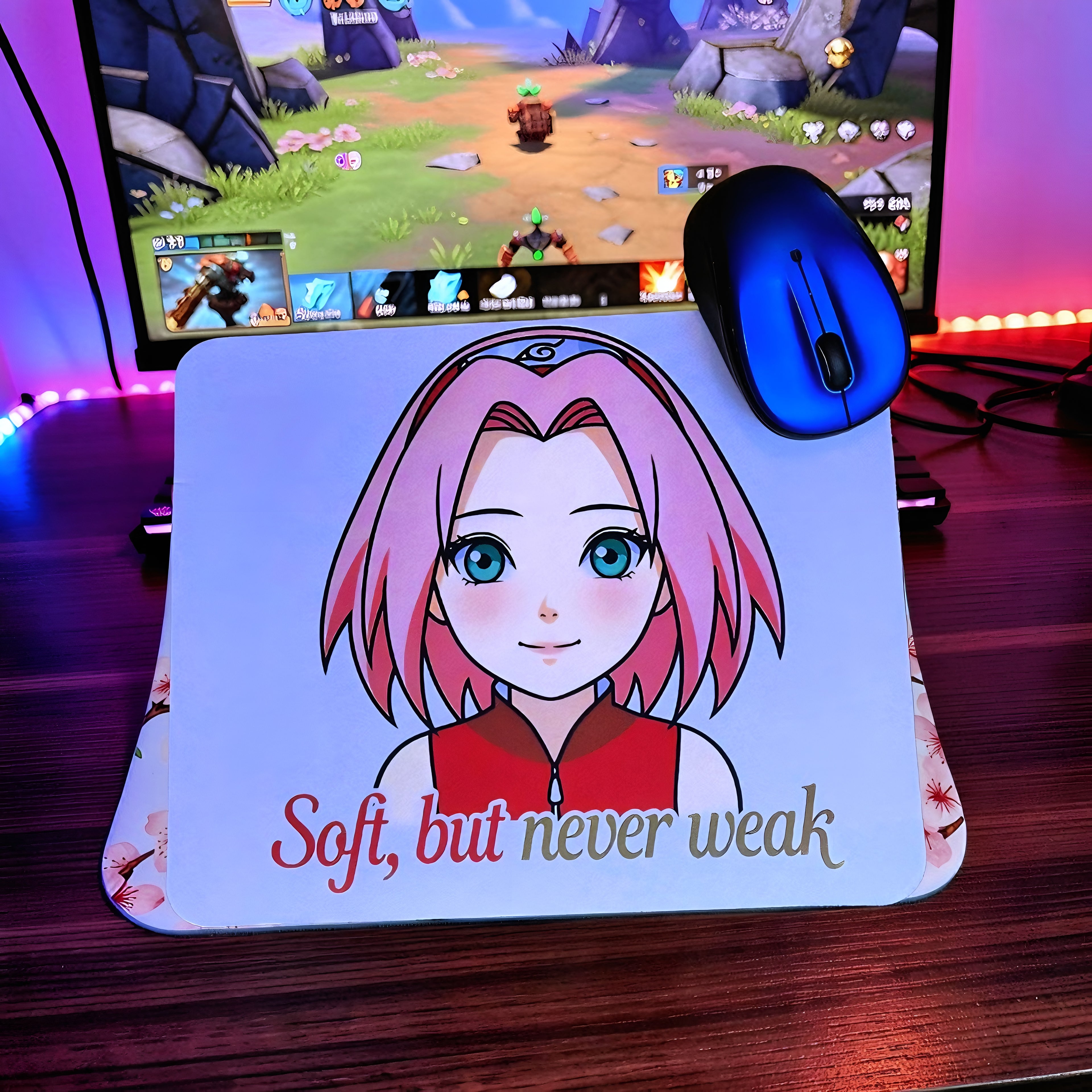 Anime Inspired Mousepad – Sakura Haruno Inspired “Soft, But Never Weak” Empowerment Design | MpressPrintz