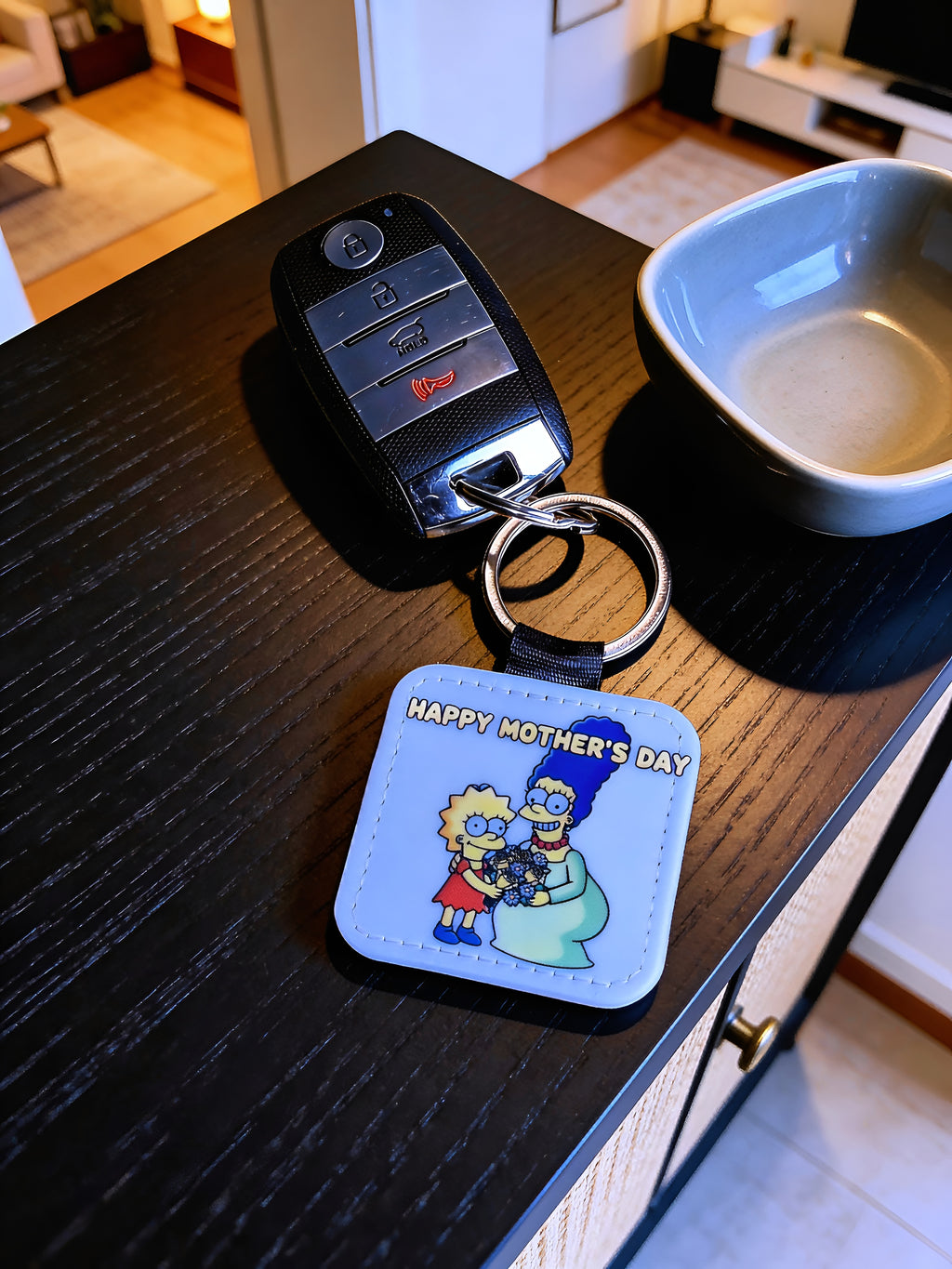 Cartoon Inspired Keychain – Marge & Lisa Inspired “Happy Mother’s Day” Floral Love Design | MpressPrintz