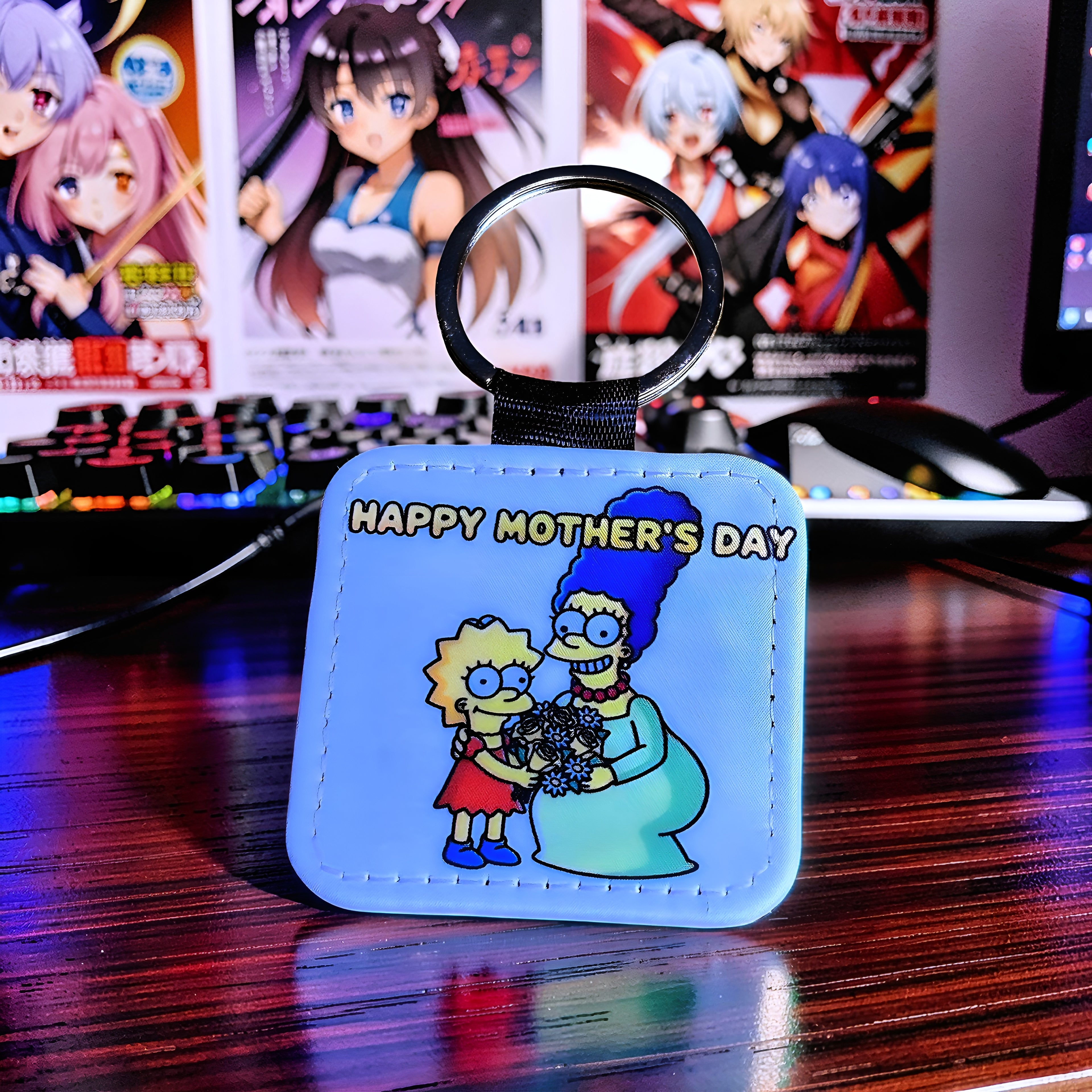 Cartoon Inspired Keychain – Marge & Lisa Inspired “Happy Mother’s Day” Floral Love Design | MpressPrintz