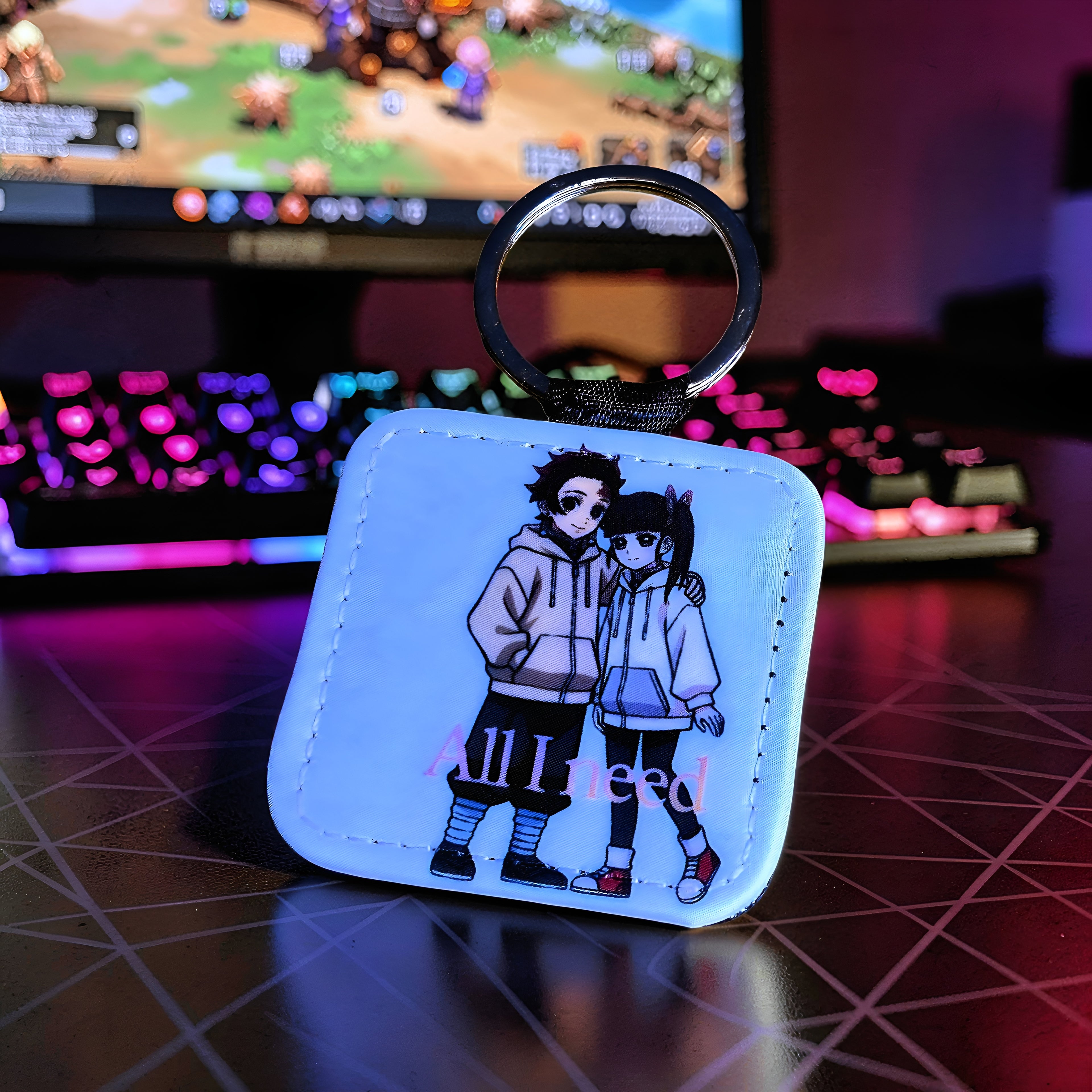 Anime Inspired Keychain – Tanjiro & Kanao Inspired “All I Need” Minimal Couple Design | MpressPrintz