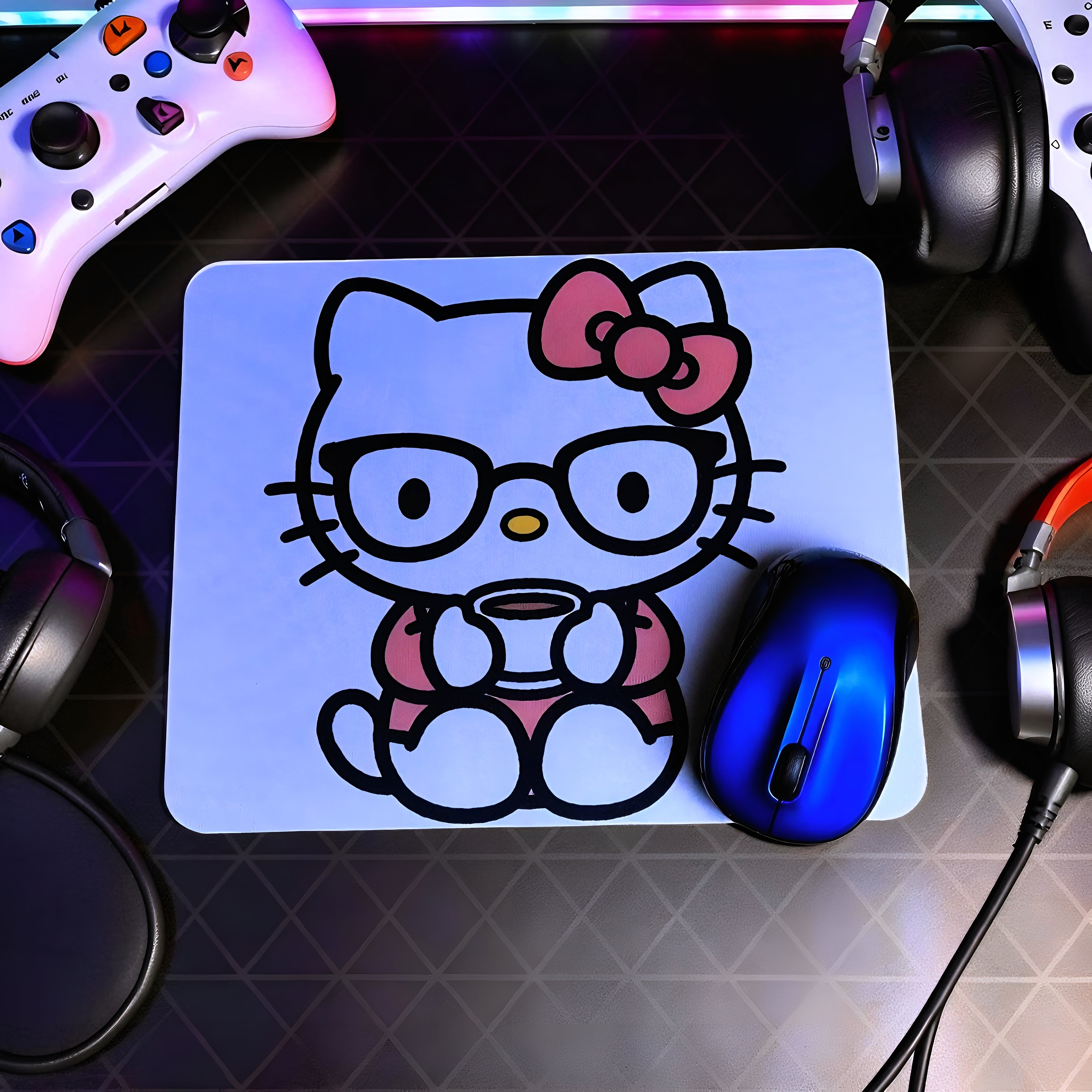 Cartoon Inspired Mousepad – Hello Kitty Inspired “Cozy Moments” Cute Coffee Aesthetic Design | MpressPrintz