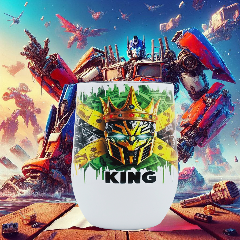 Optimus Prime 12 0z Wine Tumbler with Jamaican Flag background ' Stainless Steel Cup with Lid, Metal Straw, & Brush
