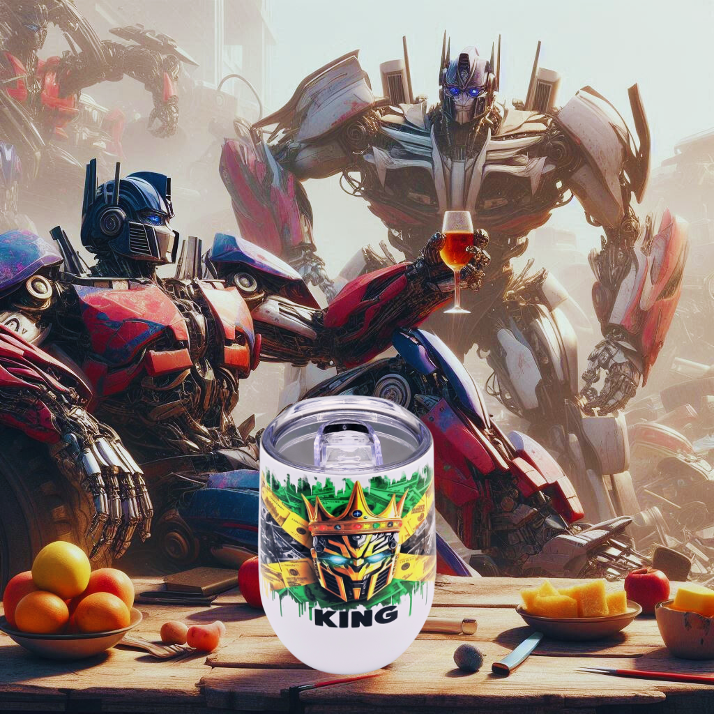 Optimus Prime 12 0z Wine Tumbler with Jamaican Flag background ' Stainless Steel Cup with Lid, Metal Straw, & Brush