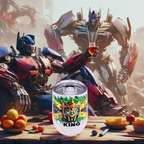 Optimus Prime 12 0z Wine Tumbler with Jamaican Flag background ' Stainless Steel Cup with Lid, Metal Straw, & Brush