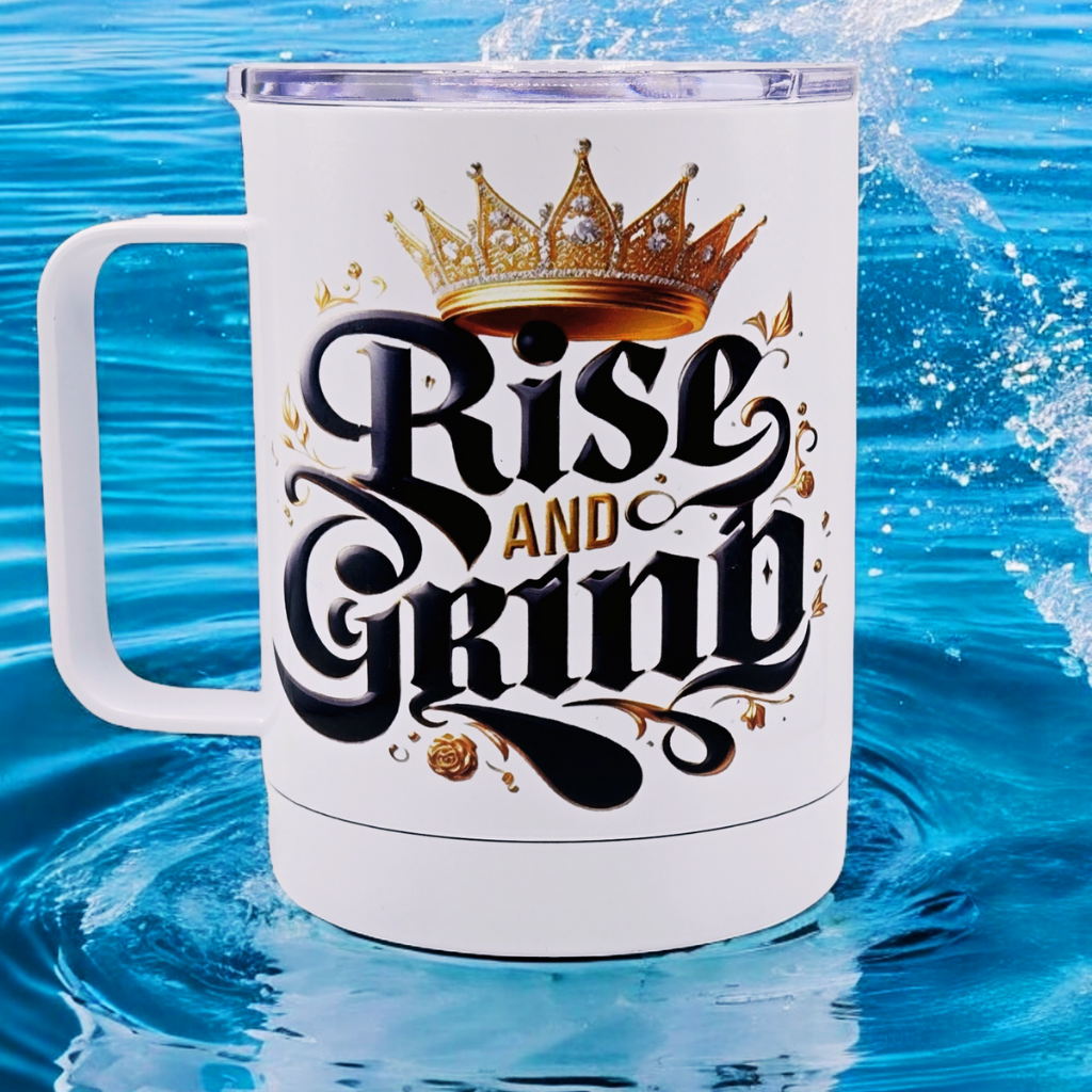 "Rise and Grind" 12 oz coffee mug