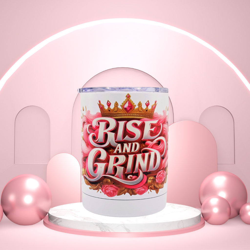 "Rise and Grind" Pink  12 oz coffee mug