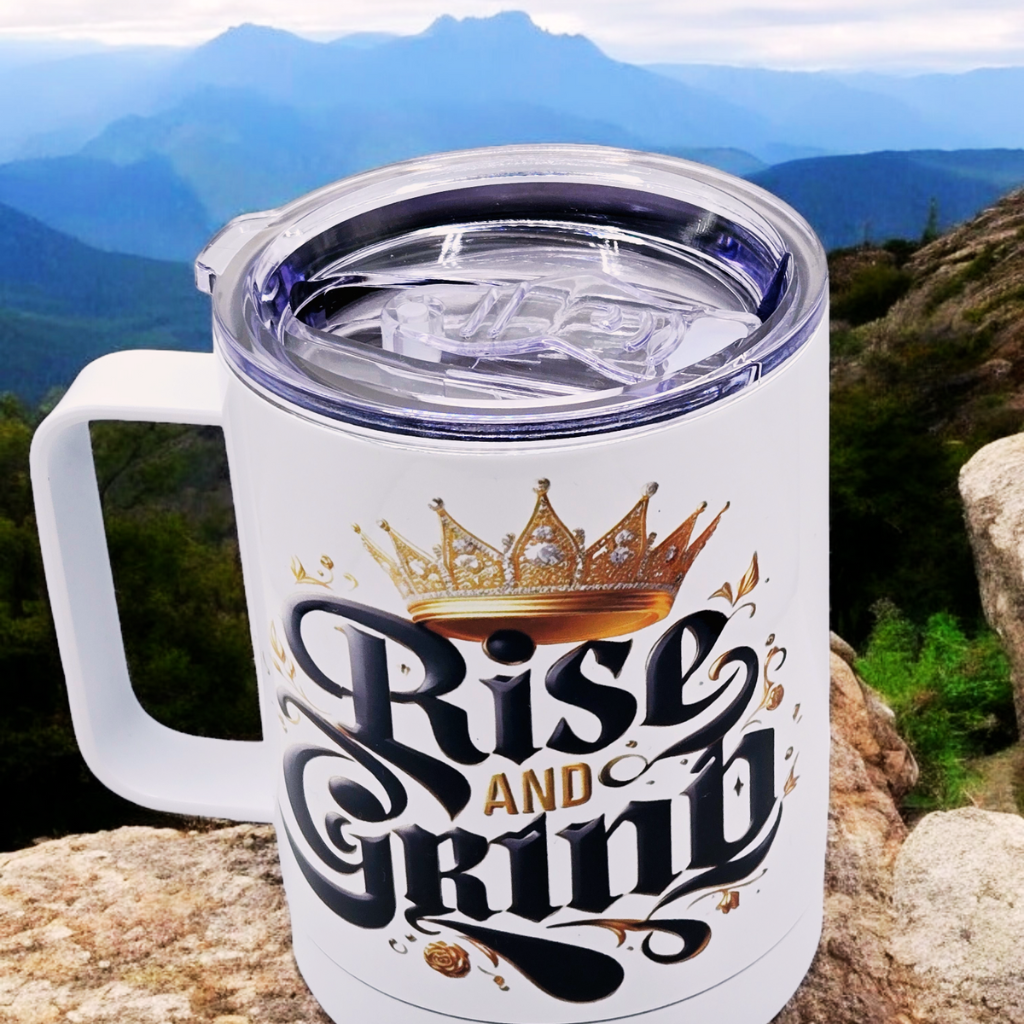 "Rise and Grind" 12 oz coffee mug