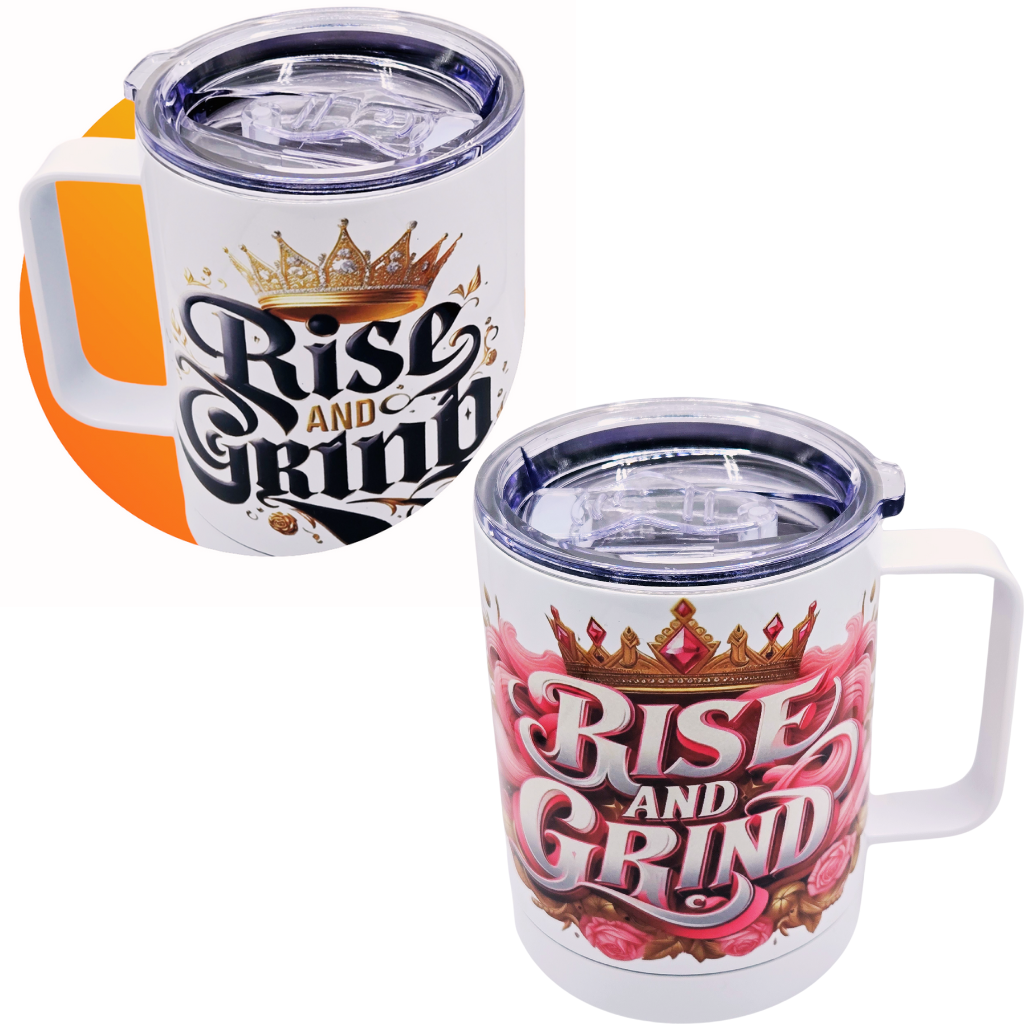 His & Hers "Rise and Grind" 12 oz coffee mug pair set