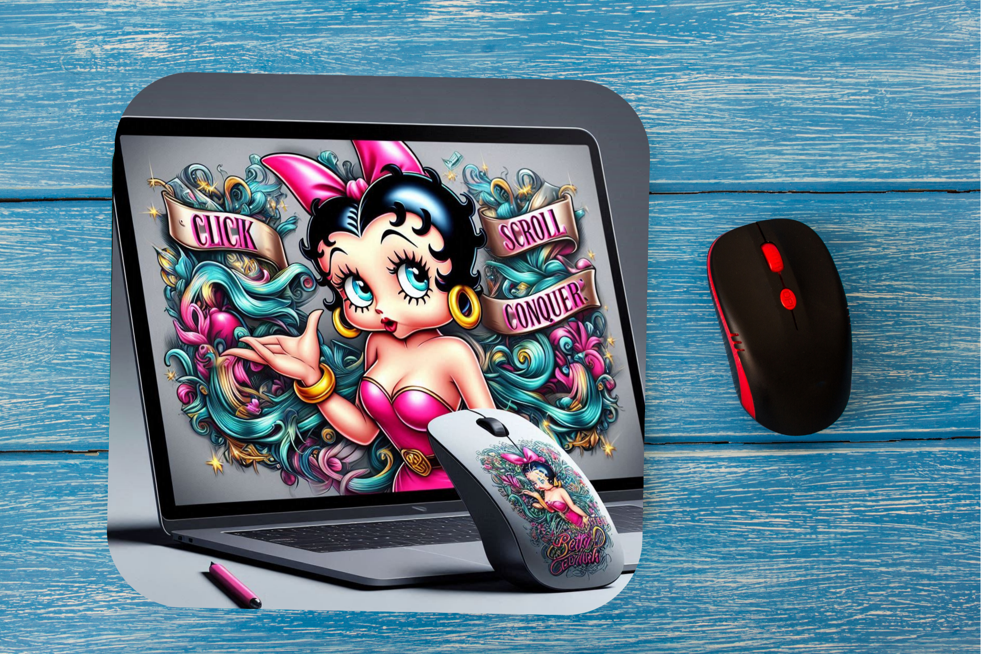 Betty "Click, Scroll, Conquer" Mousepad