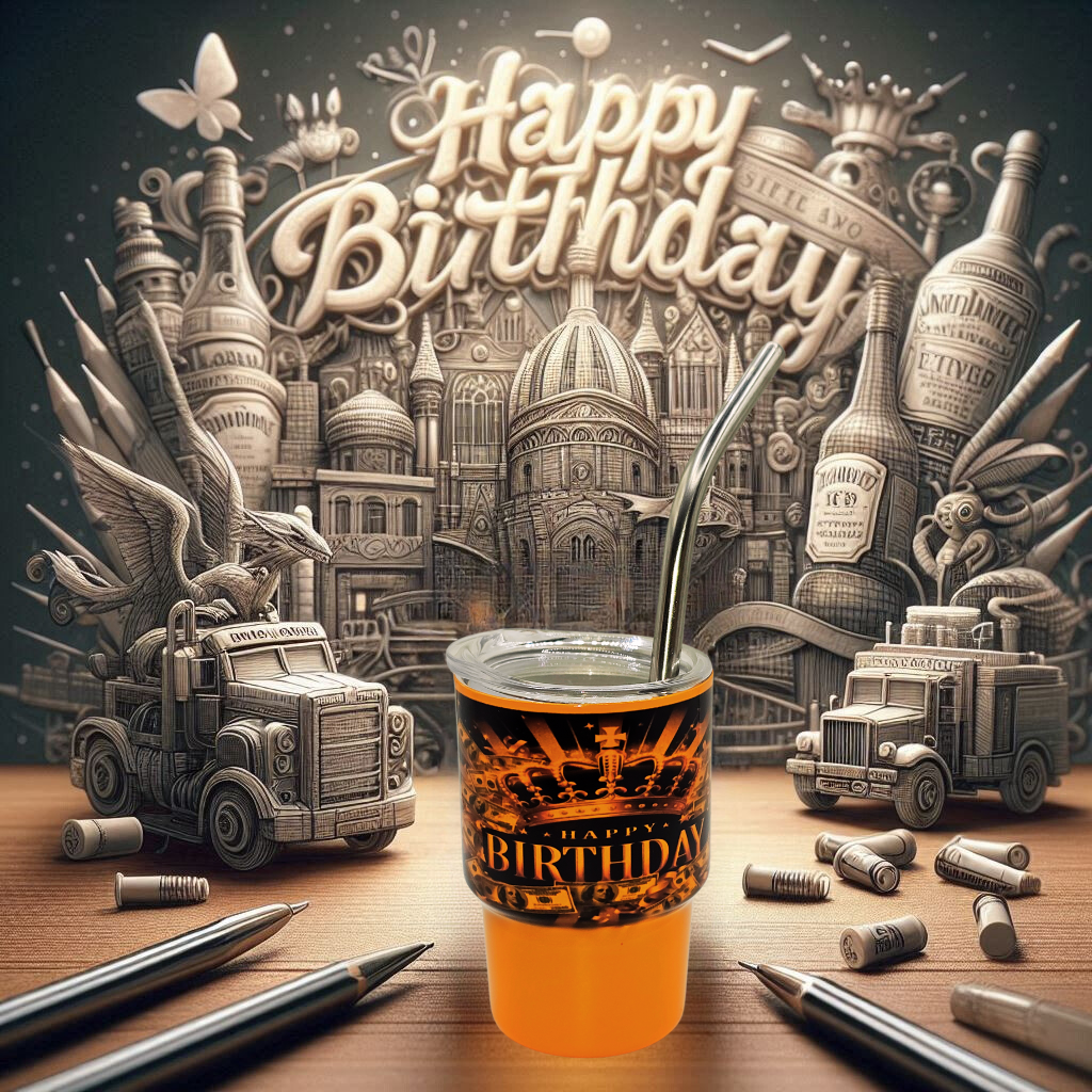 Happy Birthday 3 oz mini tumbler shot glass with straw and lid, cute shot glass for wedding, party whiskey cocktail bar