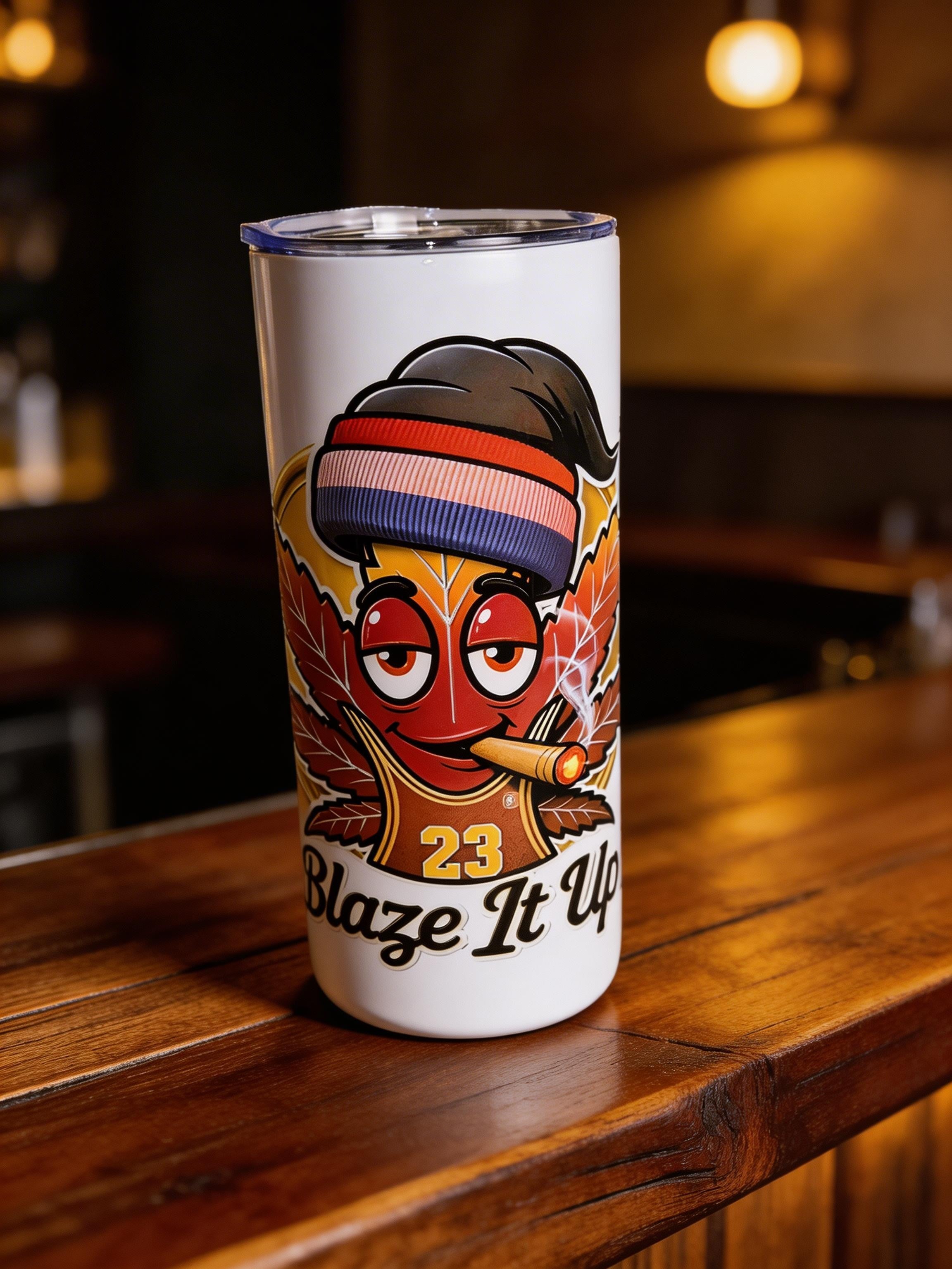 Blaze It Up “23” Hoops Edition 20oz Straight Skinny Tumbler – Stainless Steel + Metal Straw