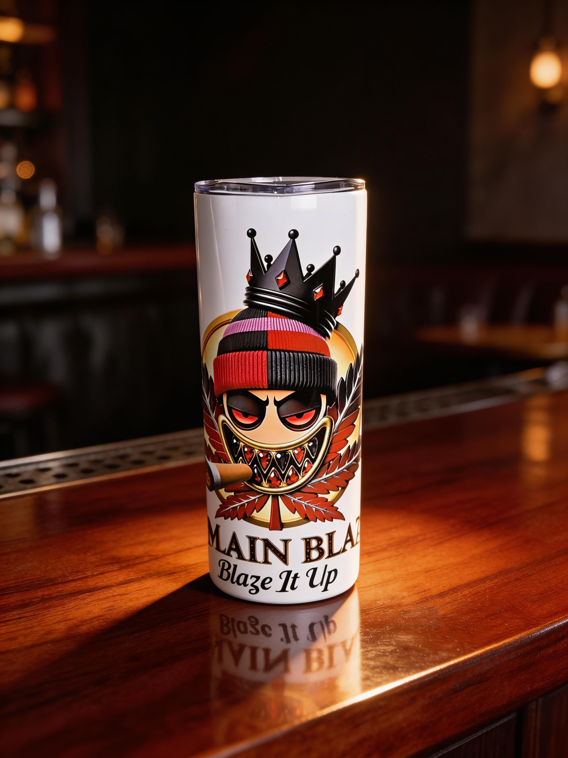 Blaze It Up “Inferno King” Crown Edition – 20oz Straight Skinny Stainless Steel Tumbler + Metal Straw