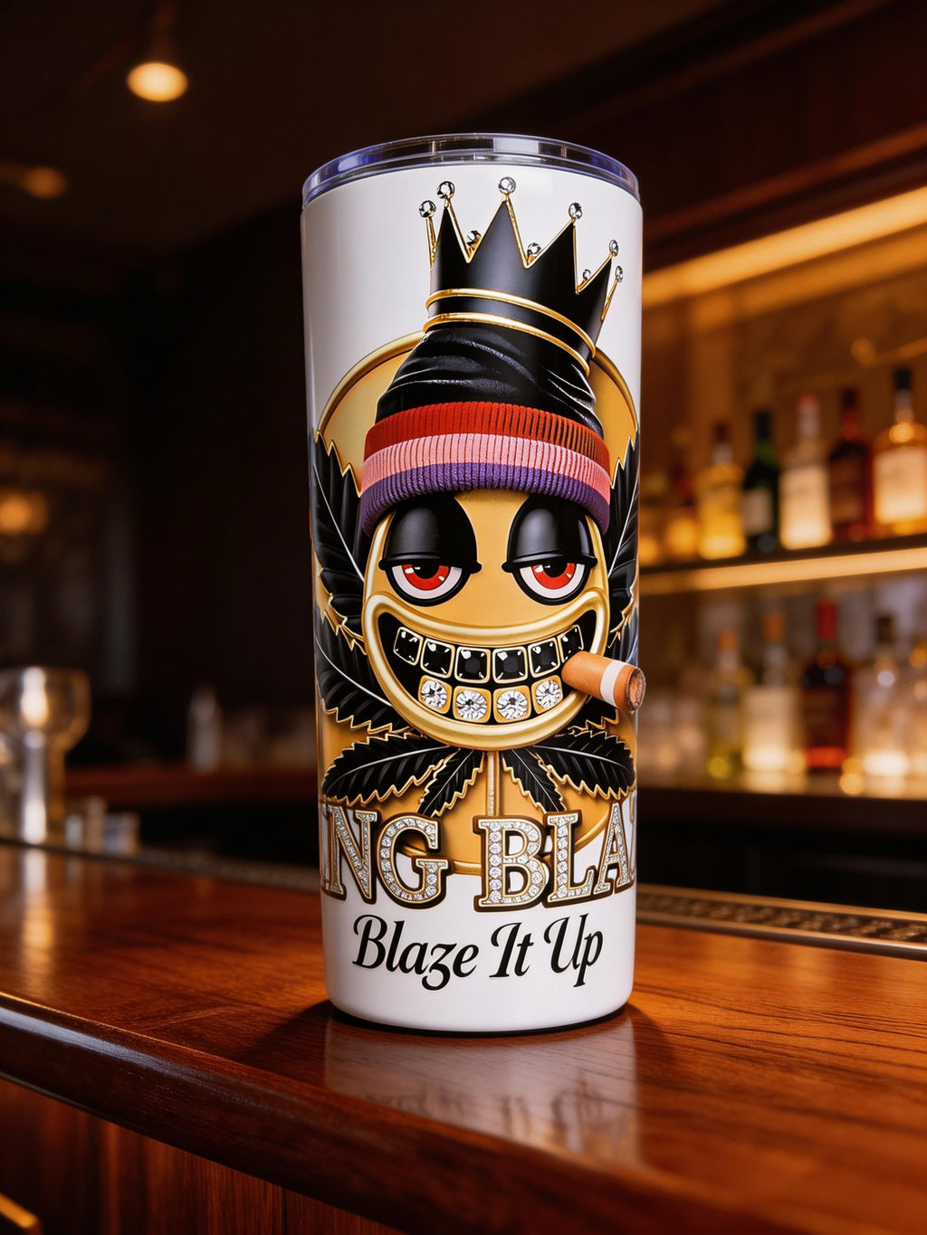 Blaze It Up “King” Black & Gold Crown Edition – 20oz Straight Skinny Stainless Steel Tumbler + Metal Straw