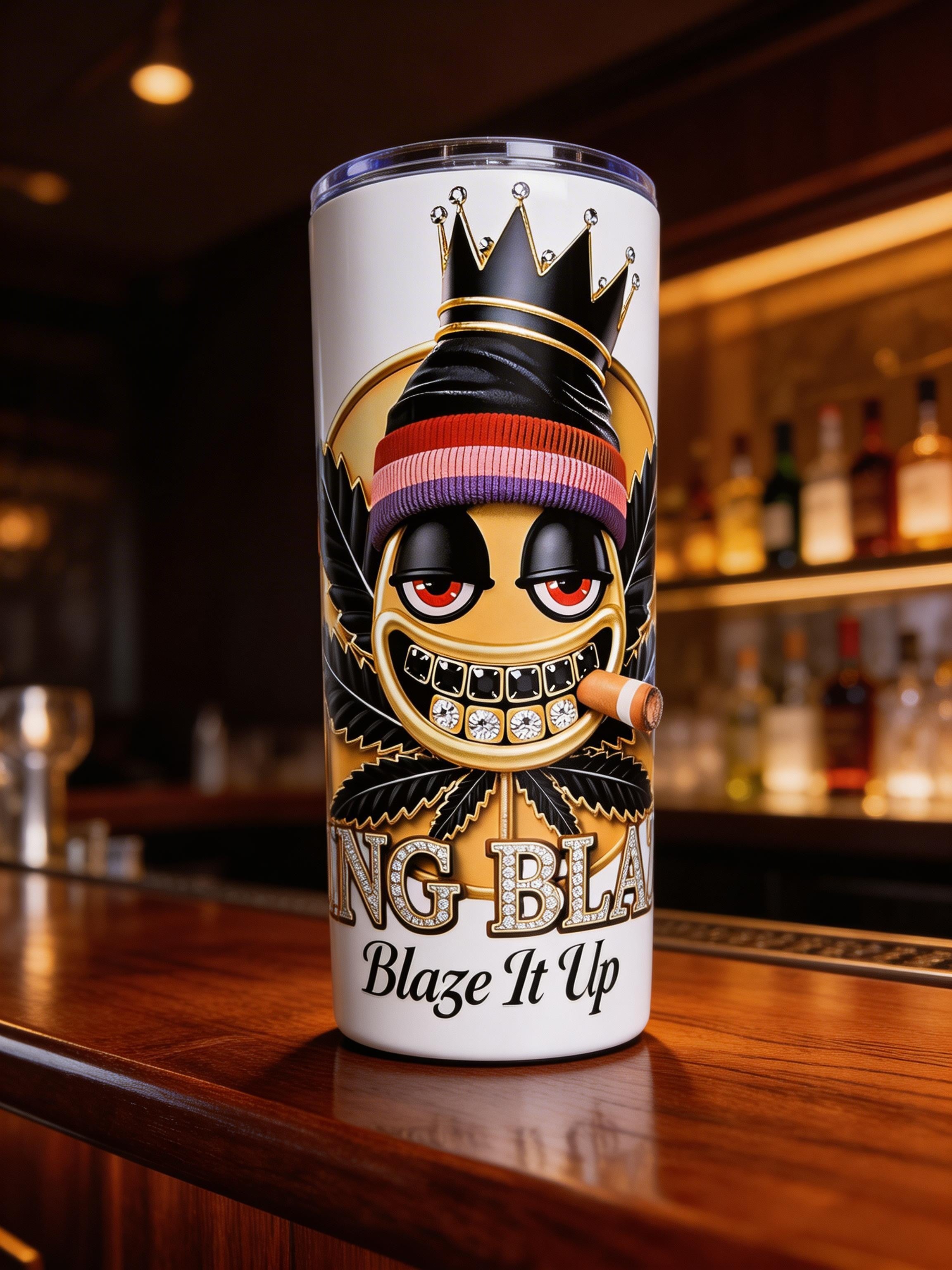 Blaze It Up “King” Black & Gold Crown Edition – 20oz Straight Skinny Stainless Steel Tumbler + Metal Straw
