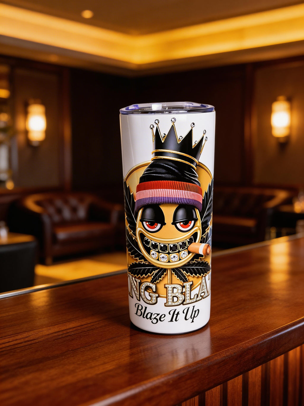 Blaze It Up “King” Black & Gold Crown Edition – 20oz Straight Skinny Stainless Steel Tumbler + Metal Straw