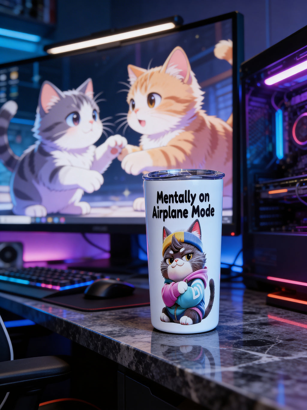🐱 Mentally on Airplane Mode – Chill Vibes Edition 20oz Skinny Stainless Steel Tumbler | By MpressPrintz