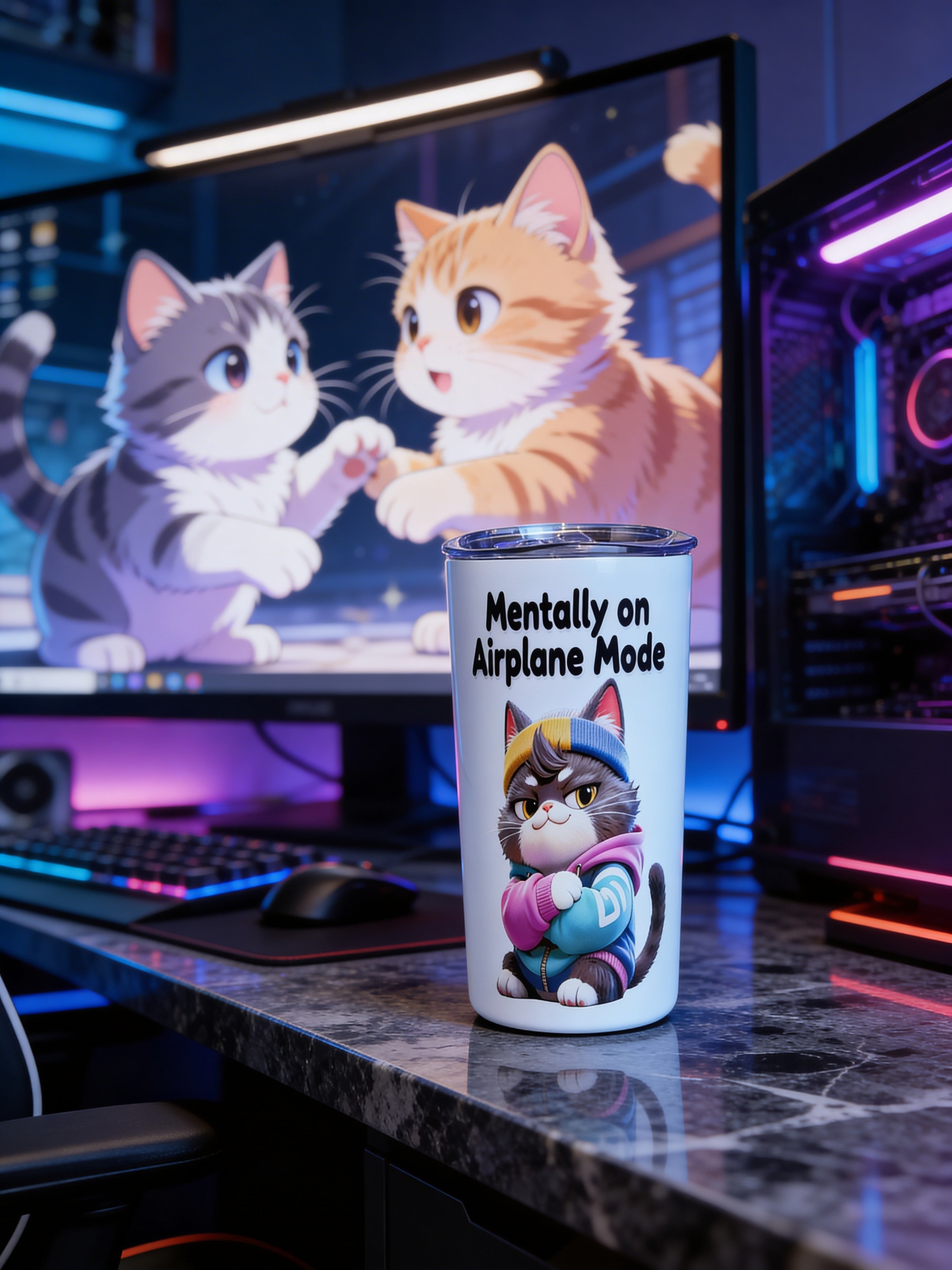🐱 Mentally on Airplane Mode – Chill Vibes Edition 20oz Skinny Stainless Steel Tumbler | By MpressPrintz
