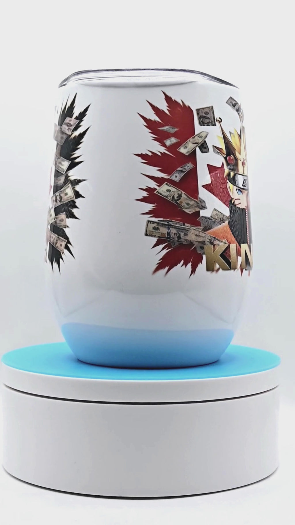 Naruto 12 0z Wine Tumbler with Canadian Flag background. Stainless Steel Cup with Lid, Metal Straw, & Brush