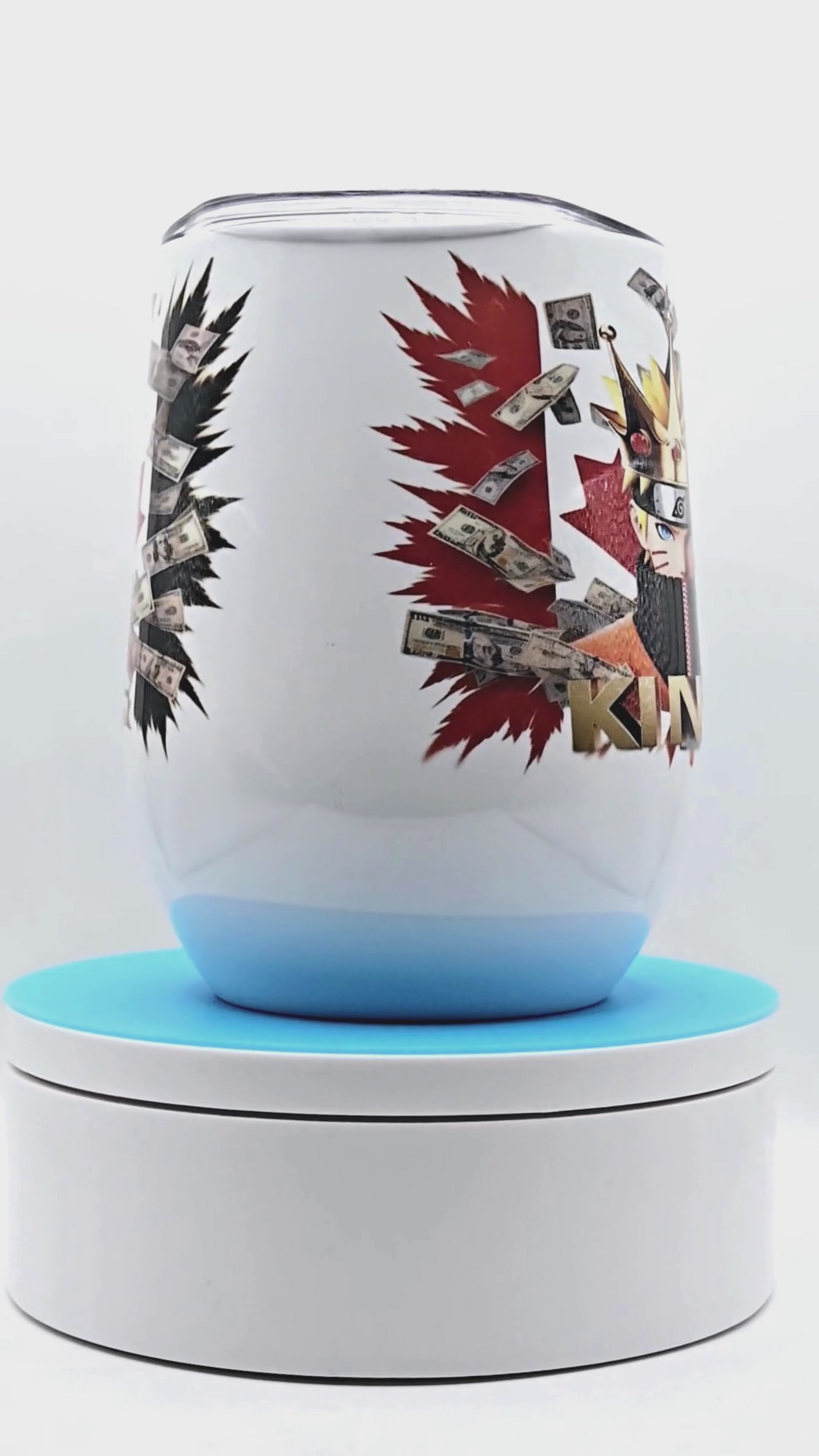 Naruto 12 0z Wine Tumbler with Canadian Flag background. Stainless Steel Cup with Lid, Metal Straw, & Brush