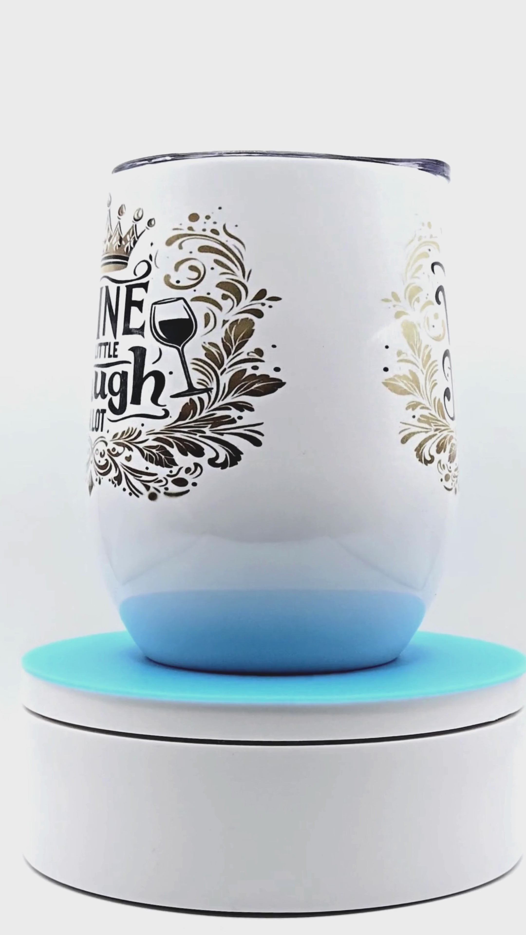 "Wine a Little Laugh a lot" 12 0z Wine Tumbler Stainless Steel Cup with Lid, Metal Straw, & Brush