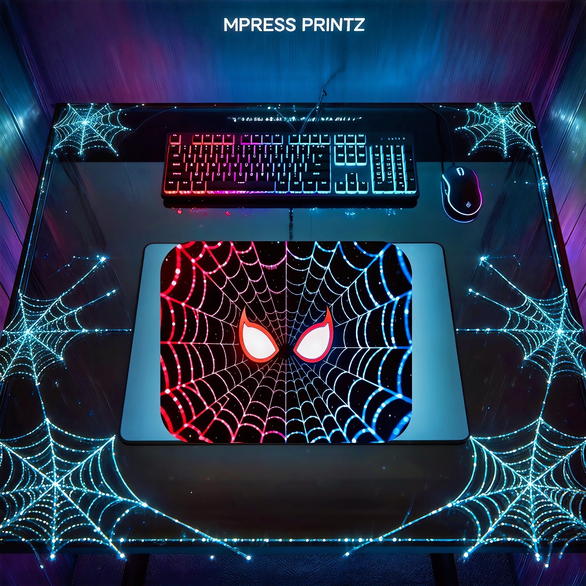 Red & Blue masked web mousepad