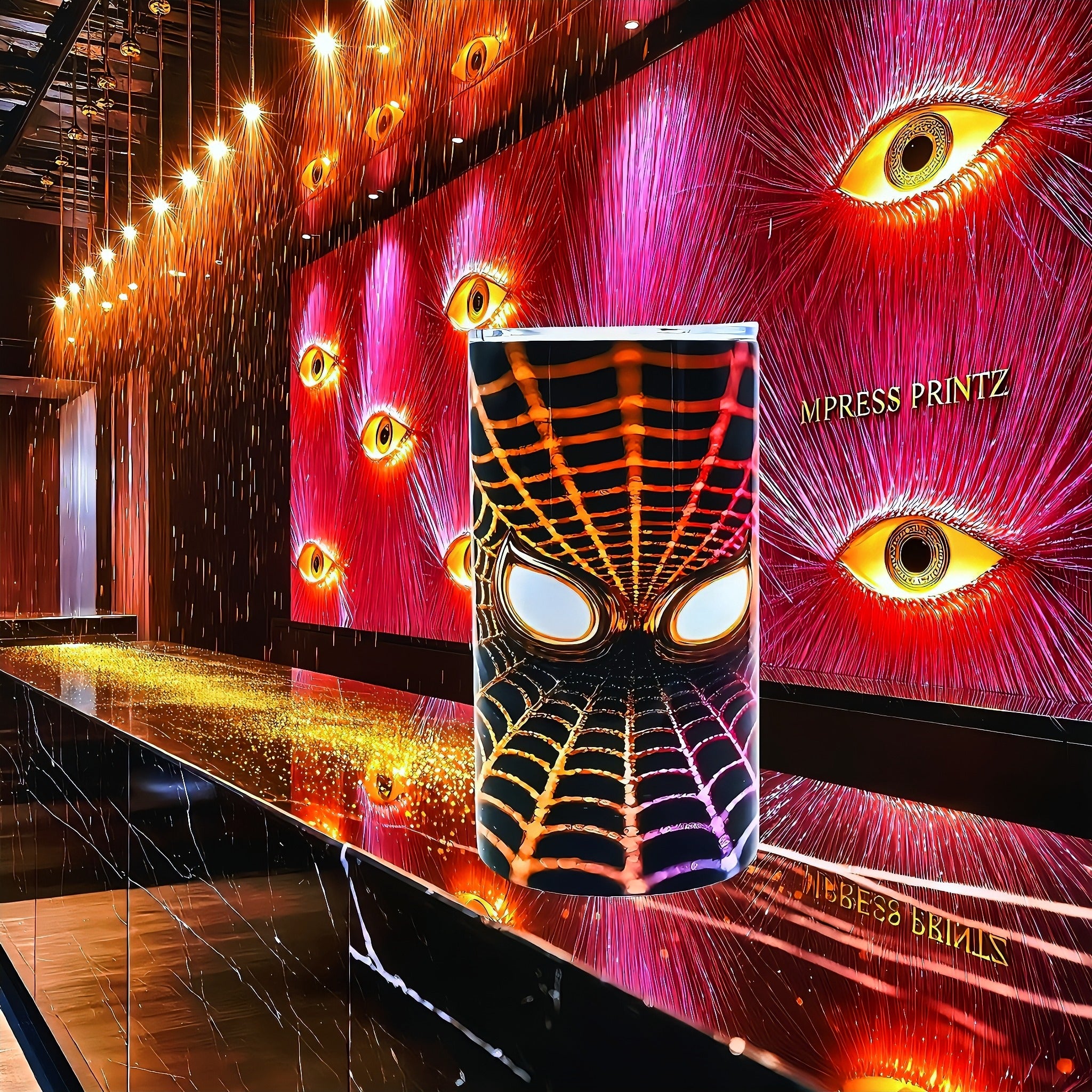 12oz Pink and gold mask tumbler