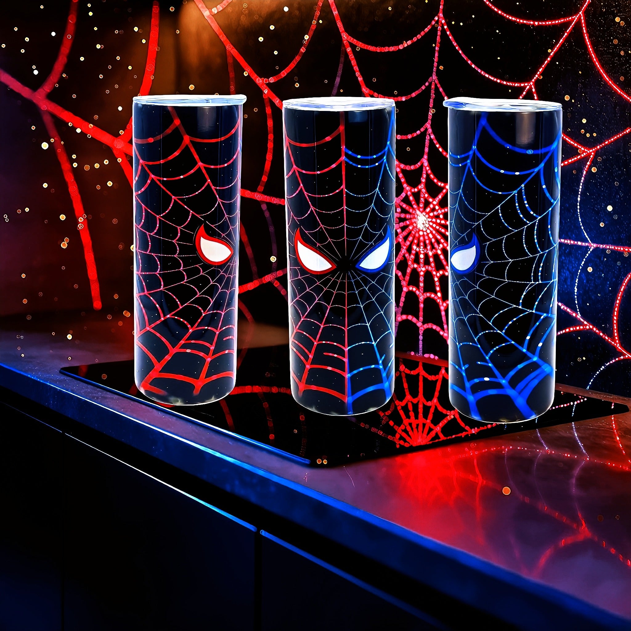 20oz Red & blue masked web tumbler