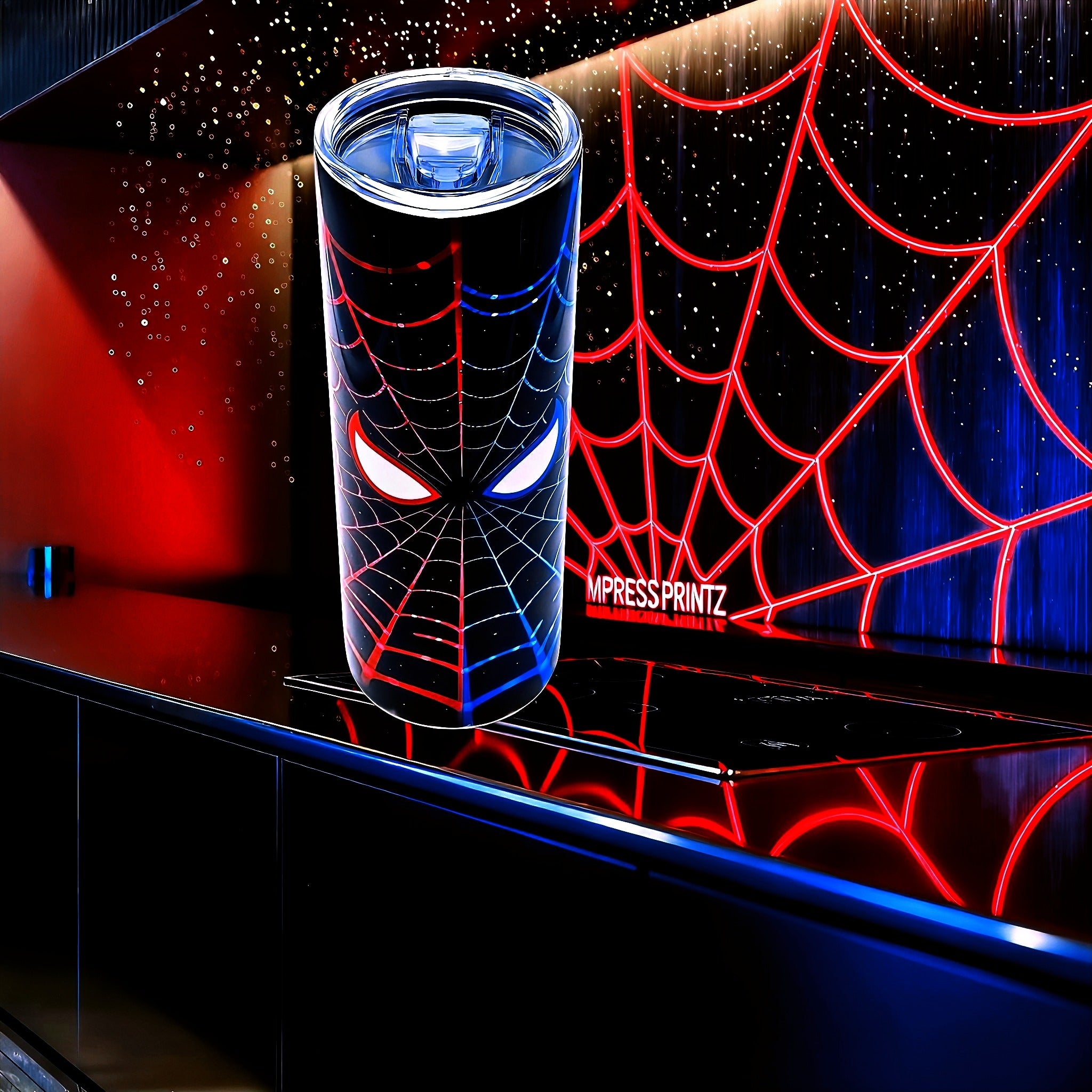20oz Red & blue masked web tumbler