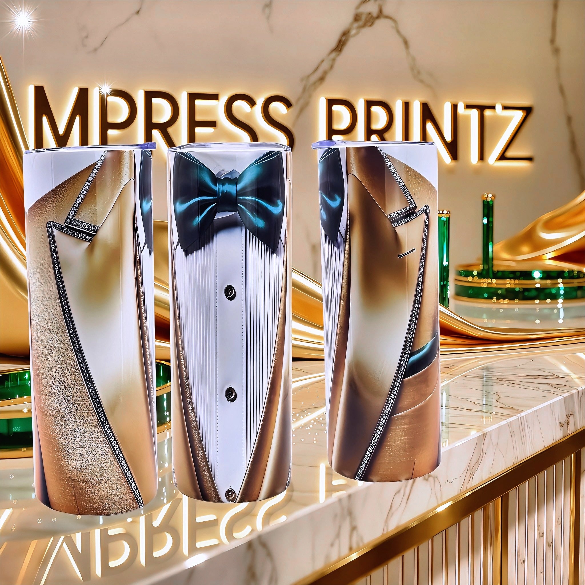 20oz Golden executive tuxedo tumbler