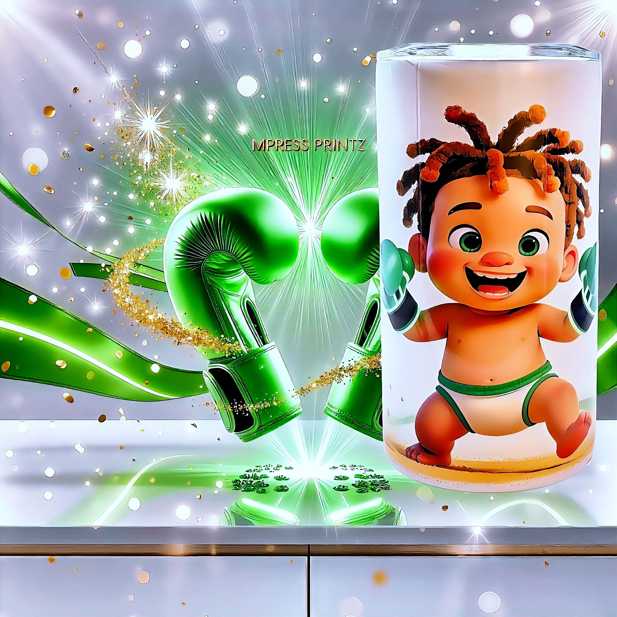 12oz baby boxer (green gloves) tumbler