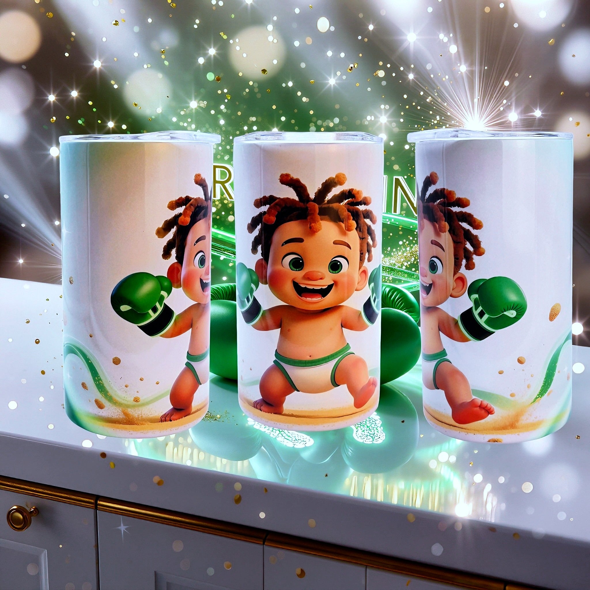 12oz baby boxer (green gloves) tumbler