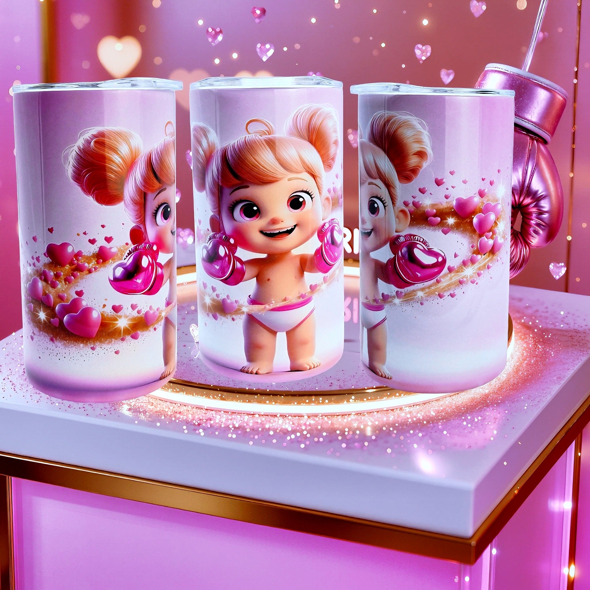 12oz baby girl boxer (pink hearts) tumbler