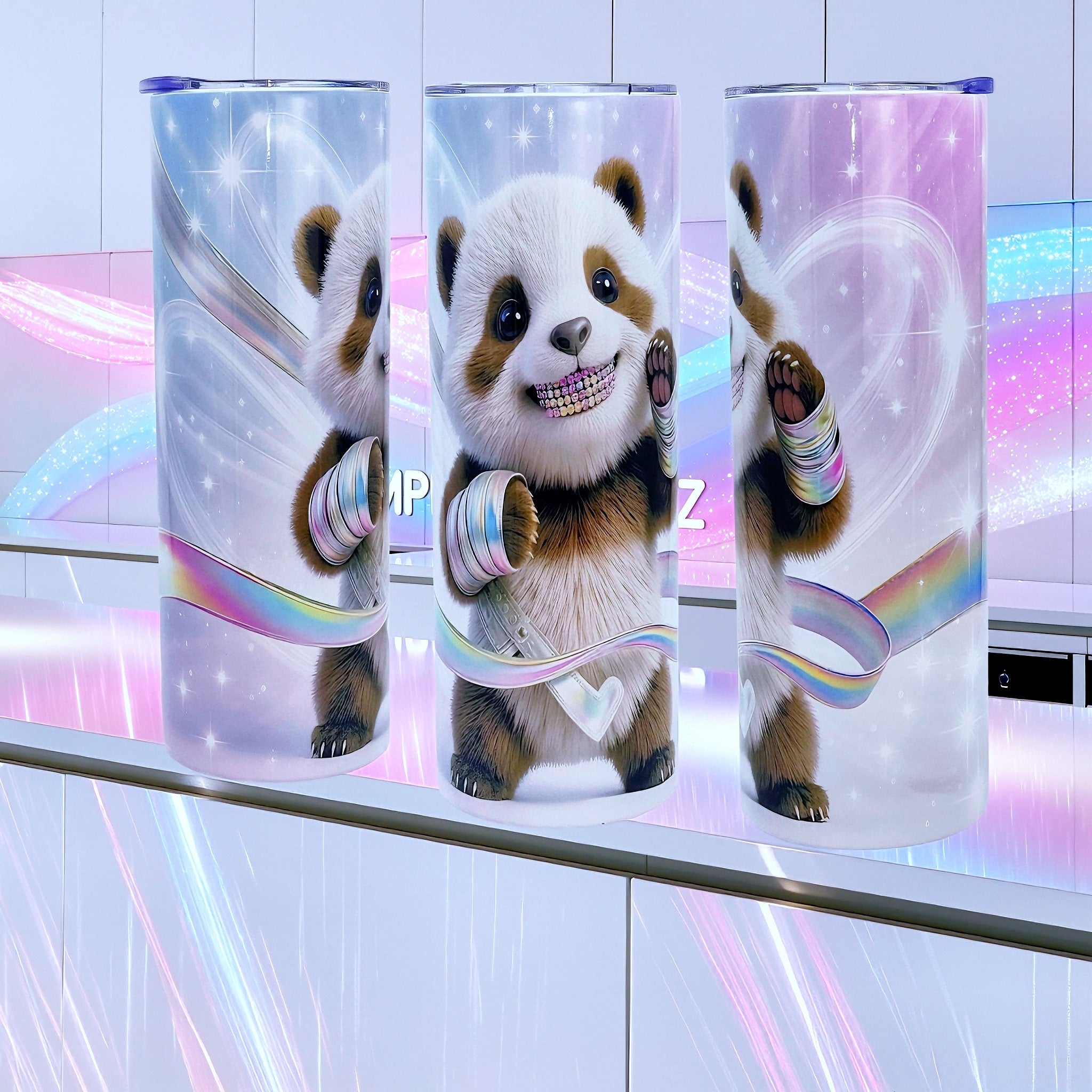 20oz Rainbow panda tumbler