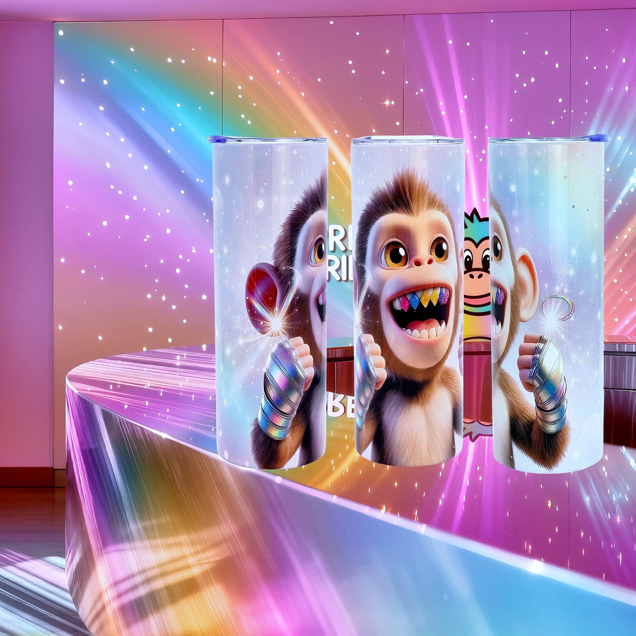 20oz Rainbow monkey tumbler
