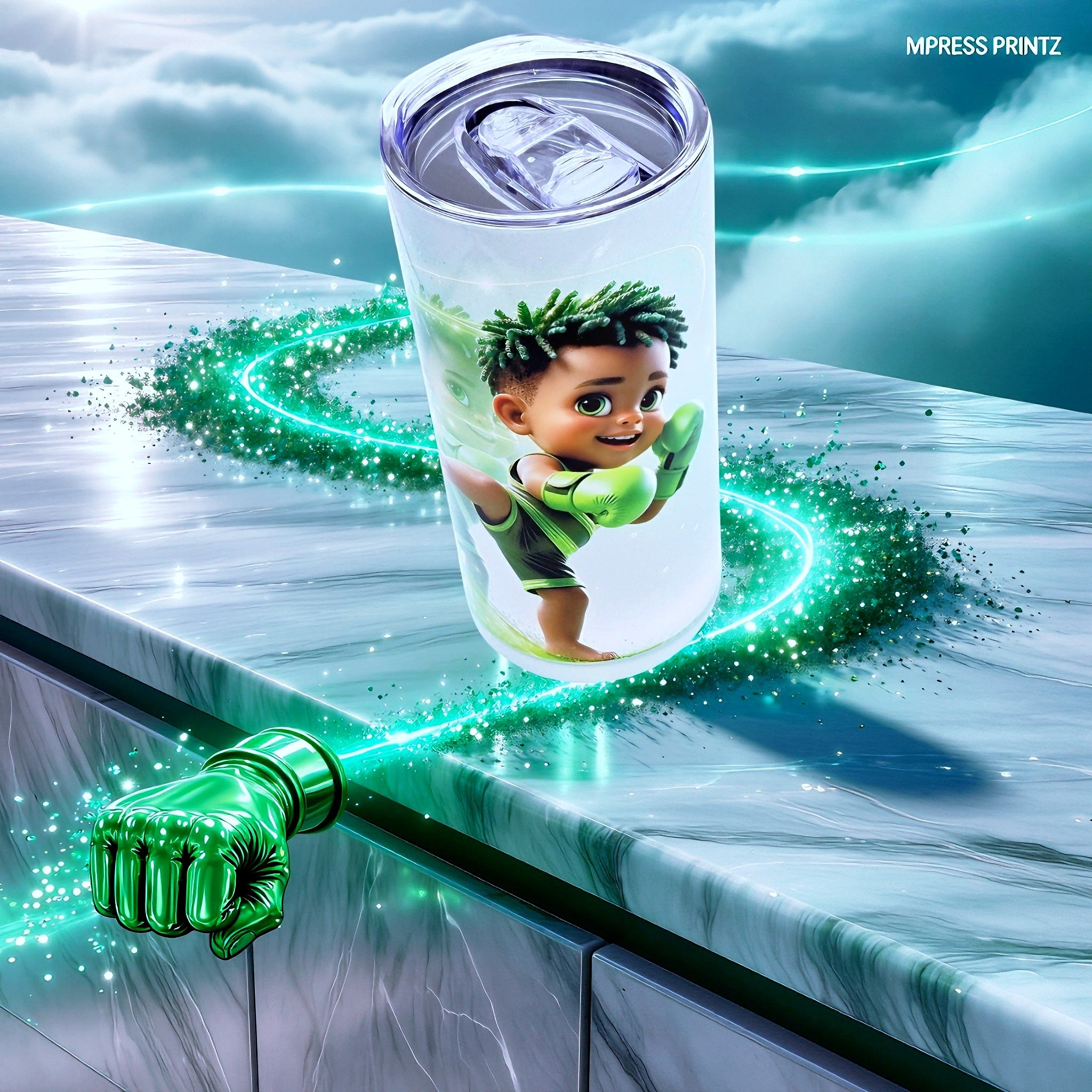 15oz Baby boxer (Green energy kick) tumbler