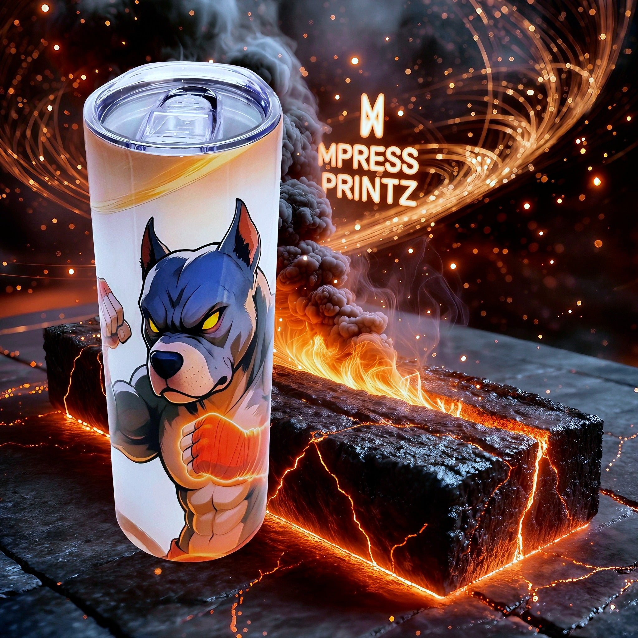 20oz Fiery dog energy tumbler